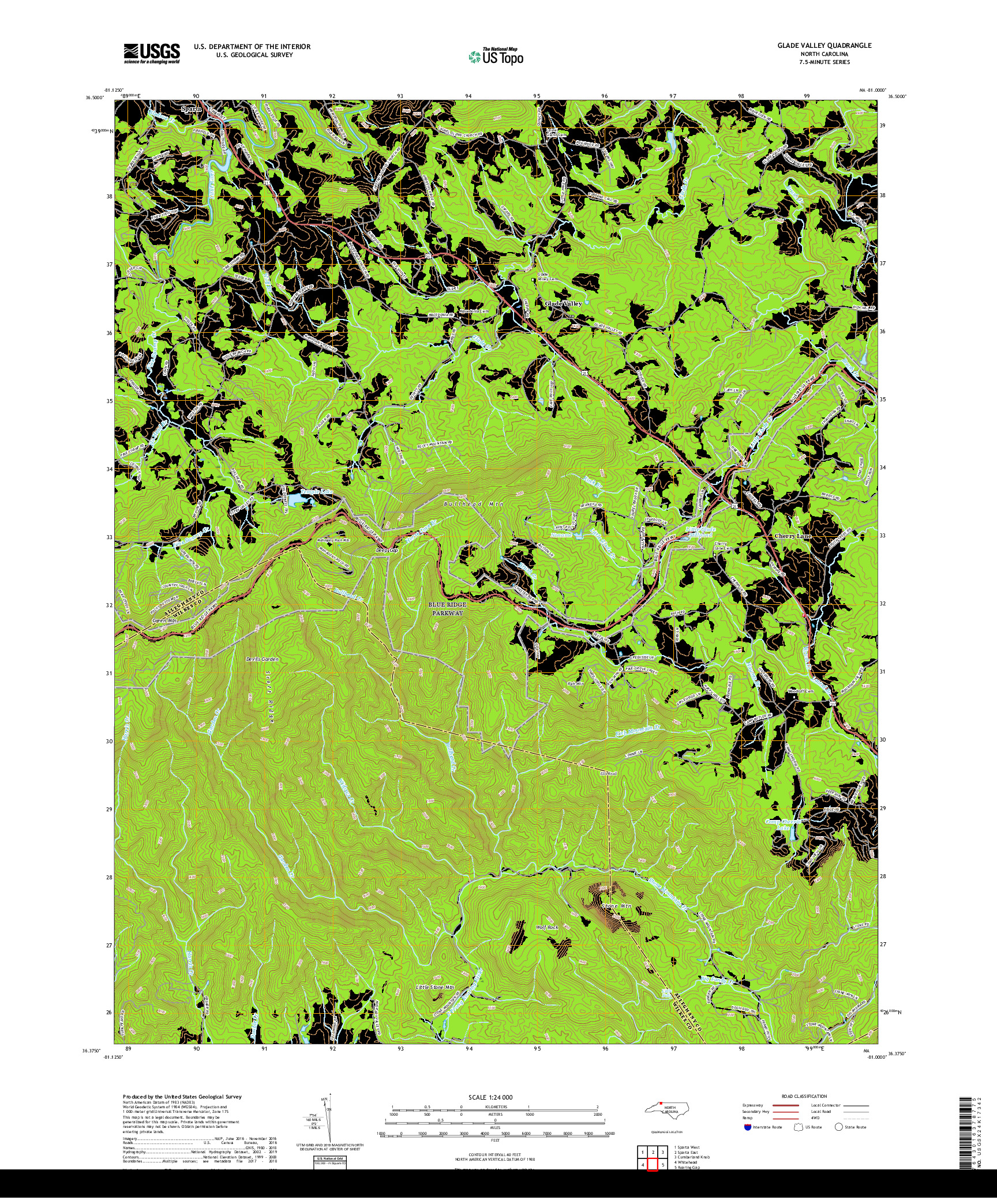 USGS US TOPO 7.5-MINUTE MAP FOR GLADE VALLEY, NC 2019