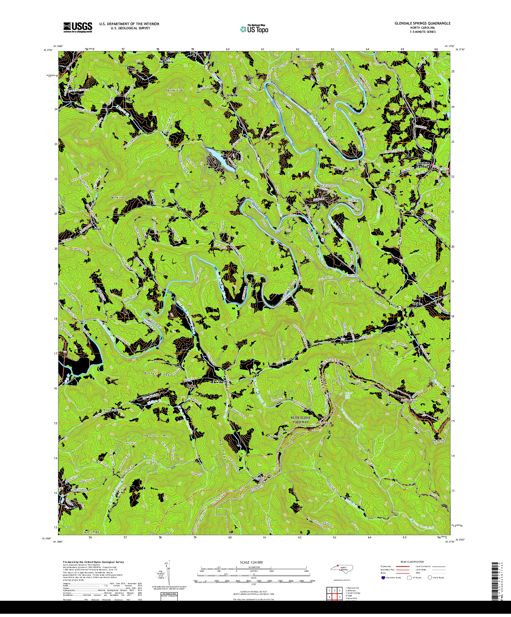 USGS US TOPO 7.5-MINUTE MAP FOR GLENDALE SPRINGS, NC 2019