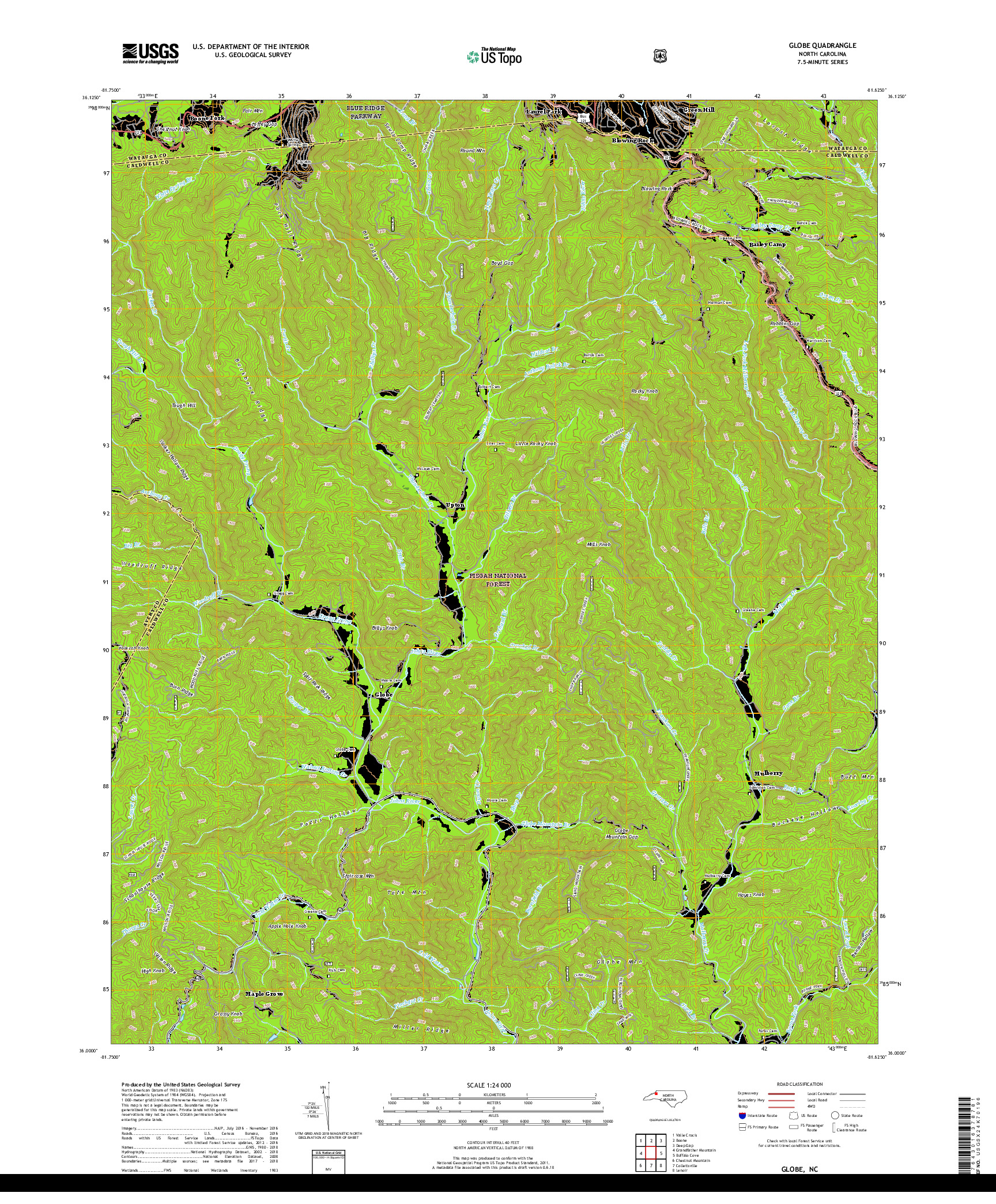 USGS US TOPO 7.5-MINUTE MAP FOR GLOBE, NC 2019