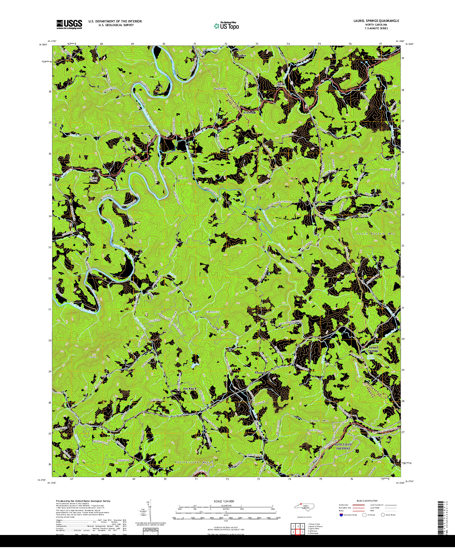 USGS US TOPO 7.5-MINUTE MAP FOR LAUREL SPRINGS, NC 2019