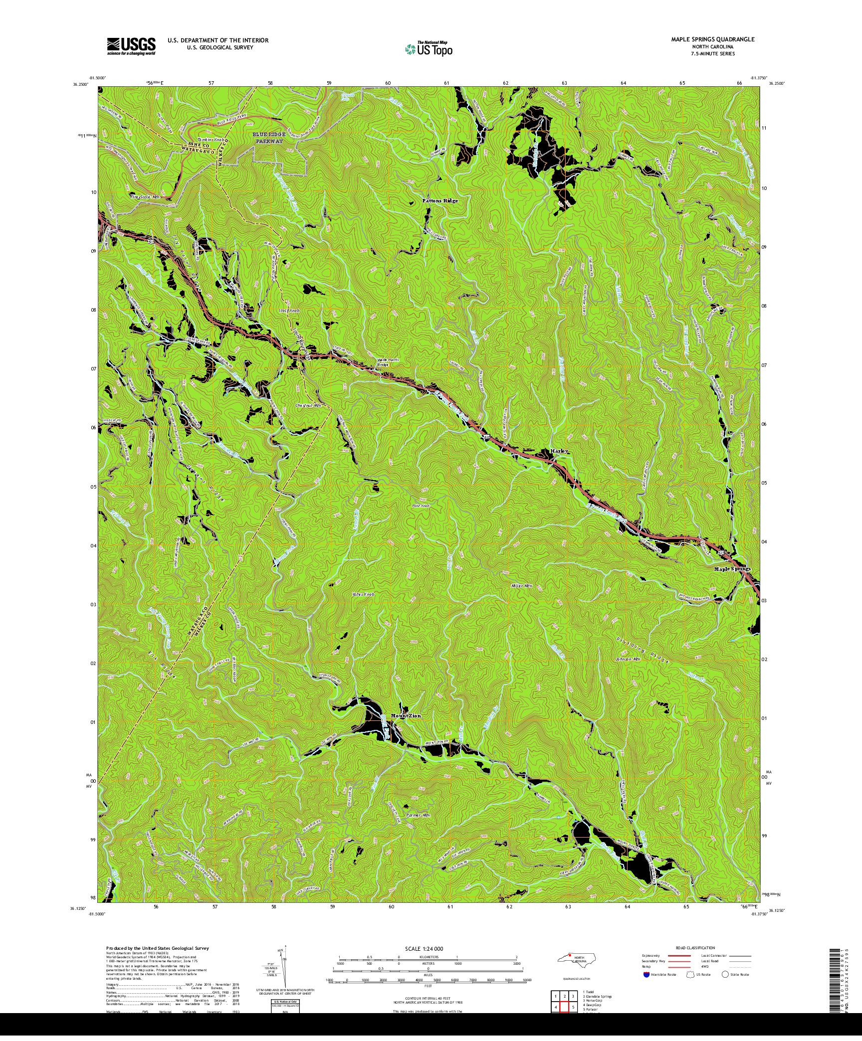 USGS US TOPO 7.5-MINUTE MAP FOR MAPLE SPRINGS, NC 2019