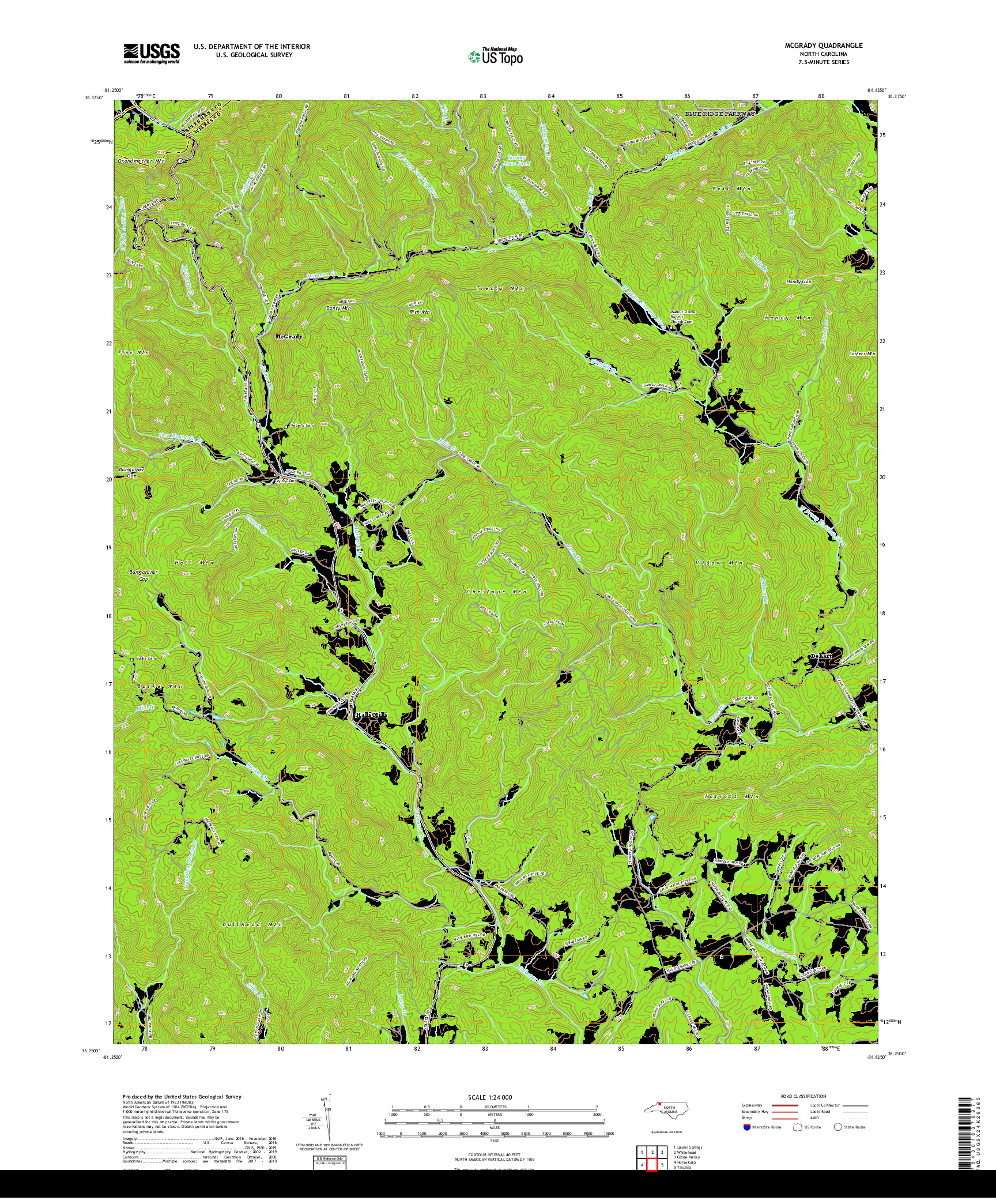 USGS US TOPO 7.5-MINUTE MAP FOR MCGRADY, NC 2019