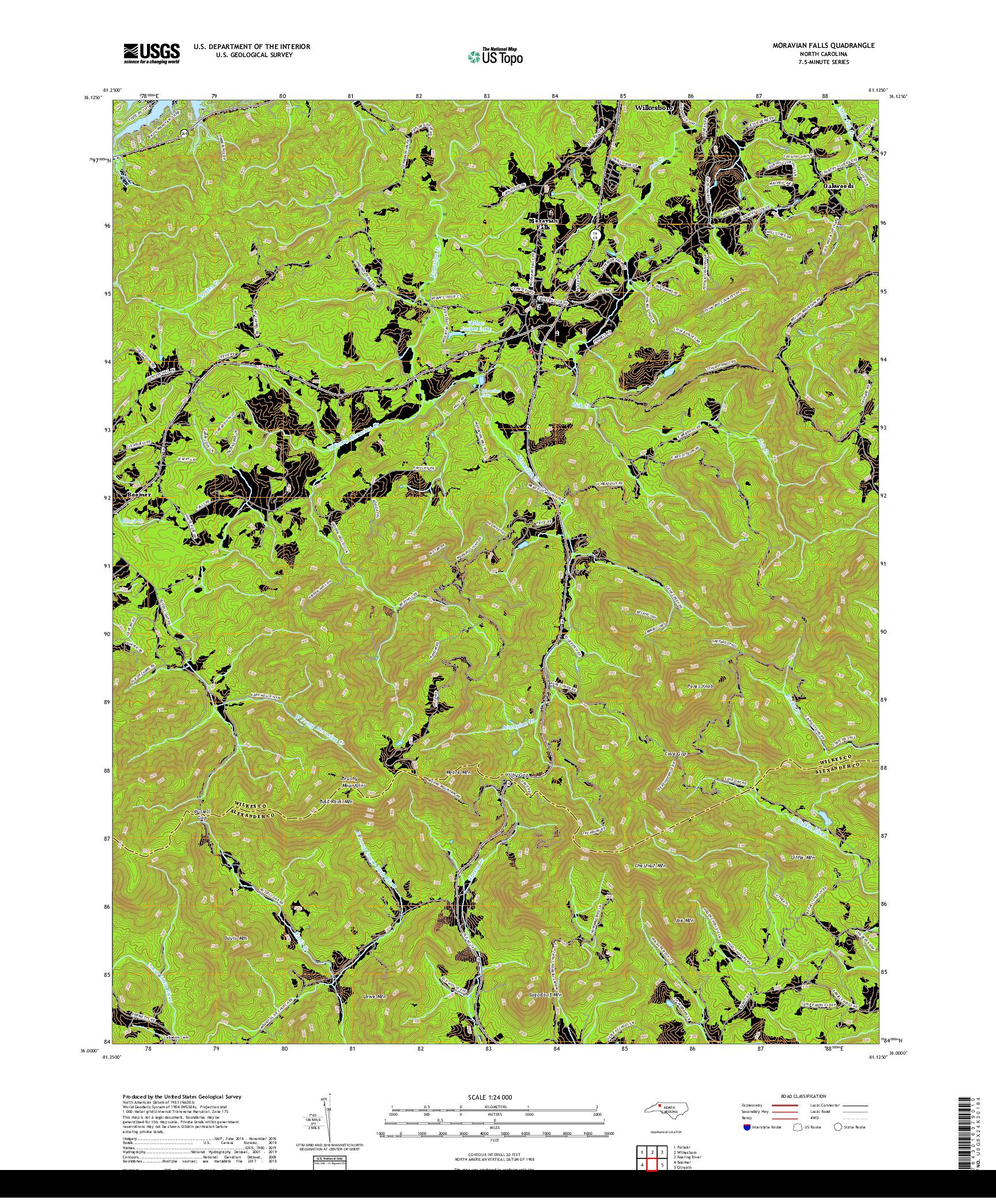 USGS US TOPO 7.5-MINUTE MAP FOR MORAVIAN FALLS, NC 2019