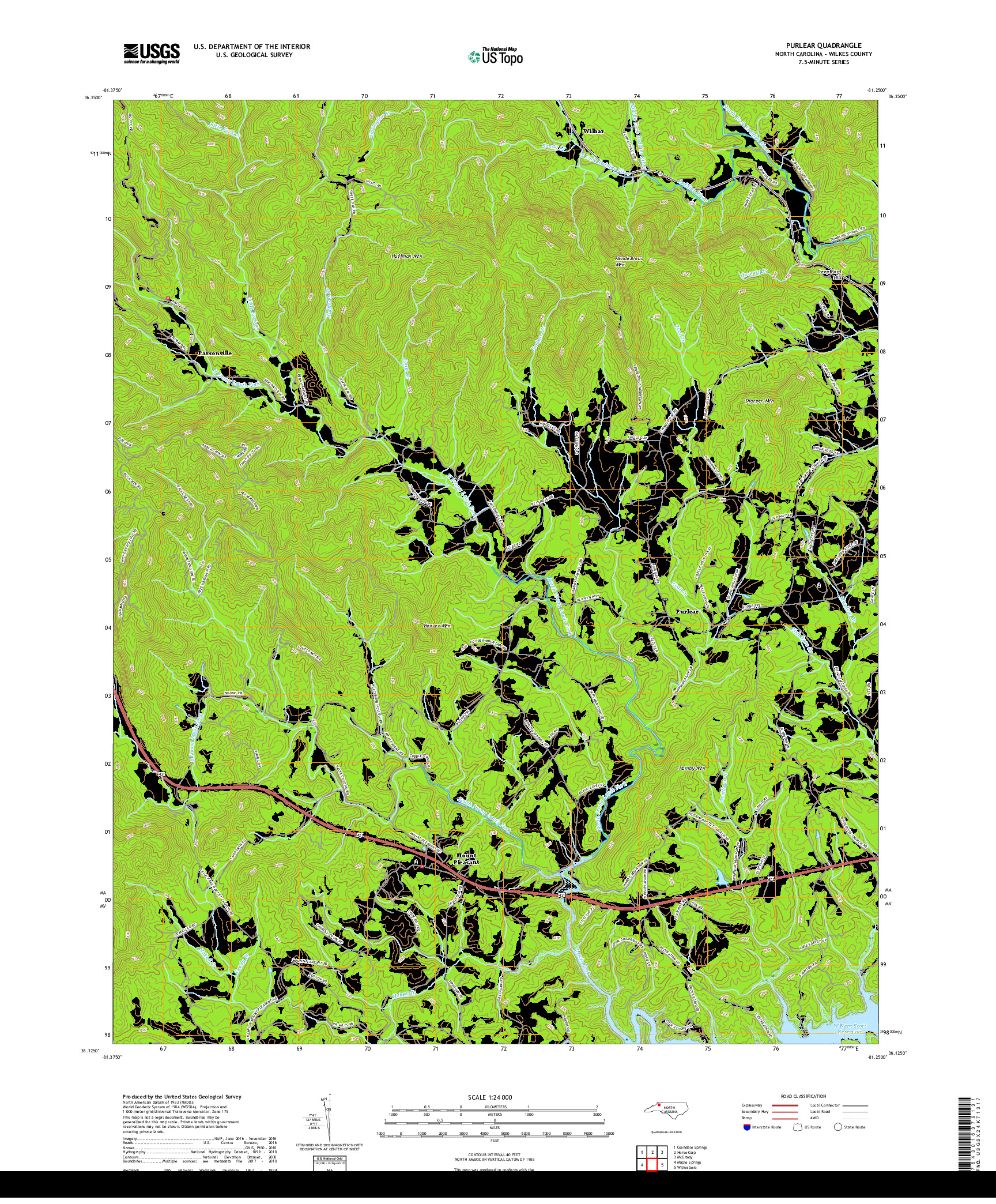 USGS US TOPO 7.5-MINUTE MAP FOR PURLEAR, NC 2019