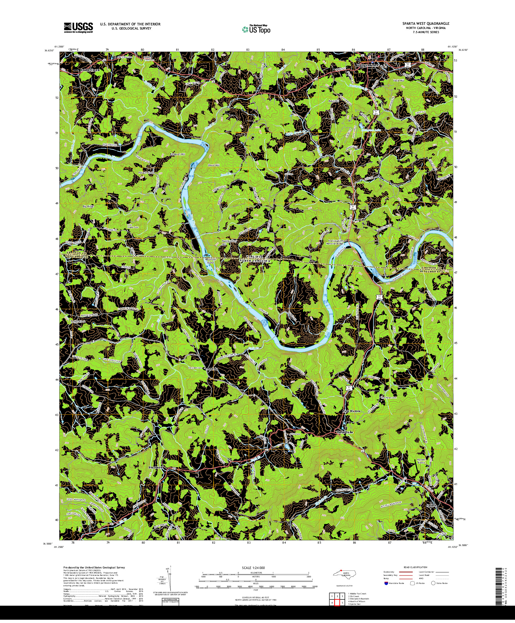 USGS US TOPO 7.5-MINUTE MAP FOR SPARTA WEST, NC,VA 2019