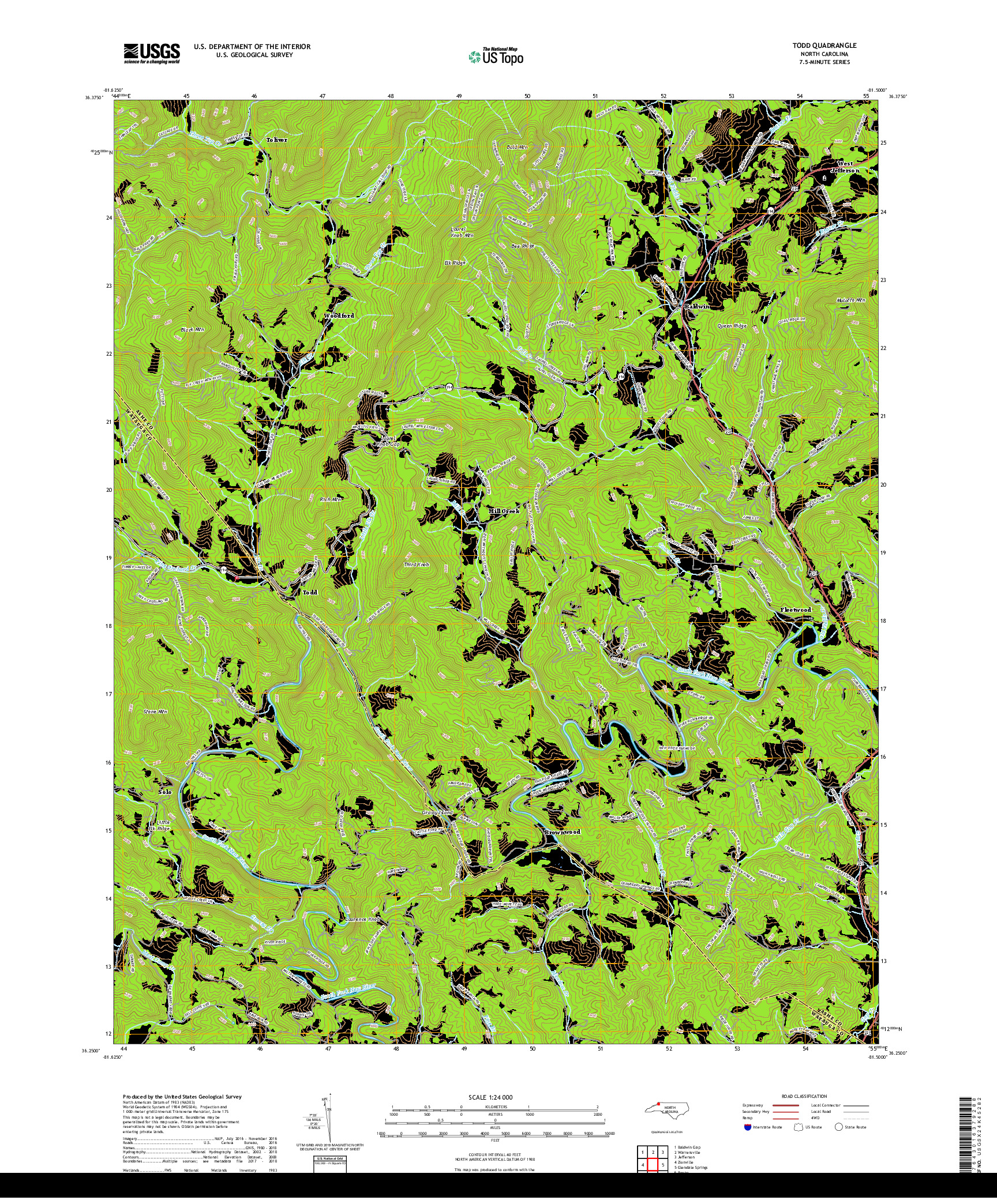 USGS US TOPO 7.5-MINUTE MAP FOR TODD, NC 2019