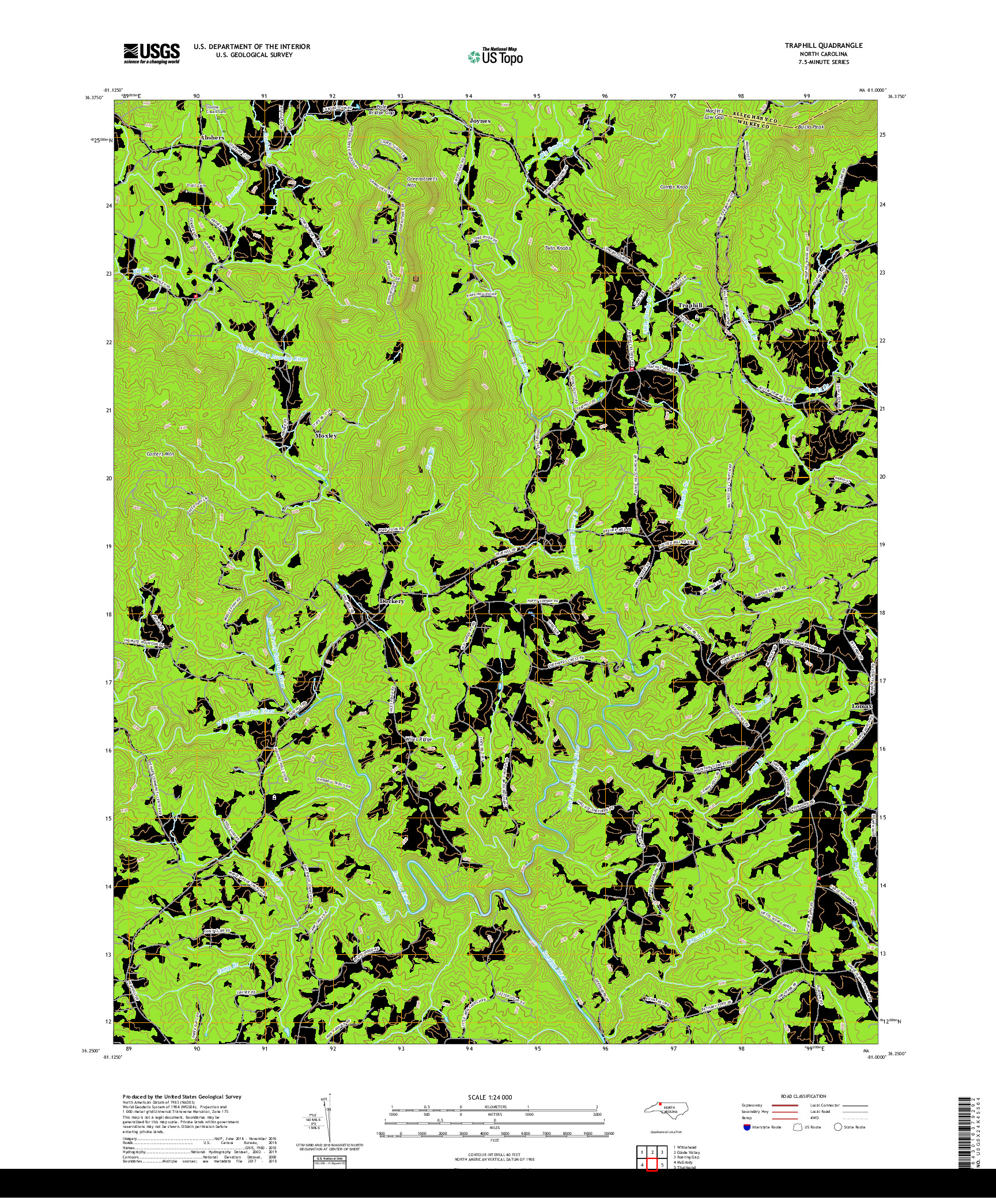 USGS US TOPO 7.5-MINUTE MAP FOR TRAPHILL, NC 2019