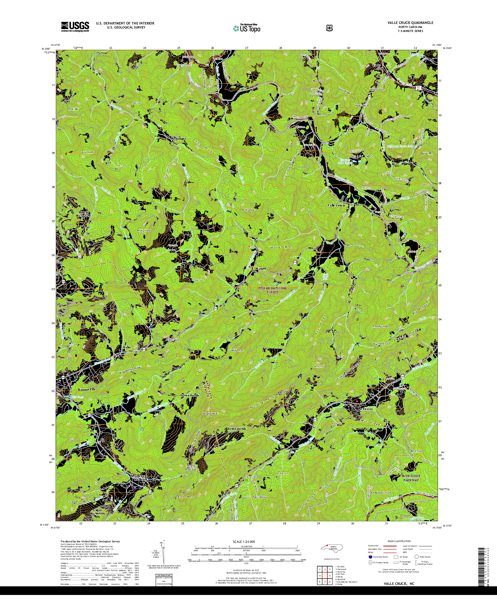 USGS US TOPO 7.5-MINUTE MAP FOR VALLE CRUCIS, NC 2019