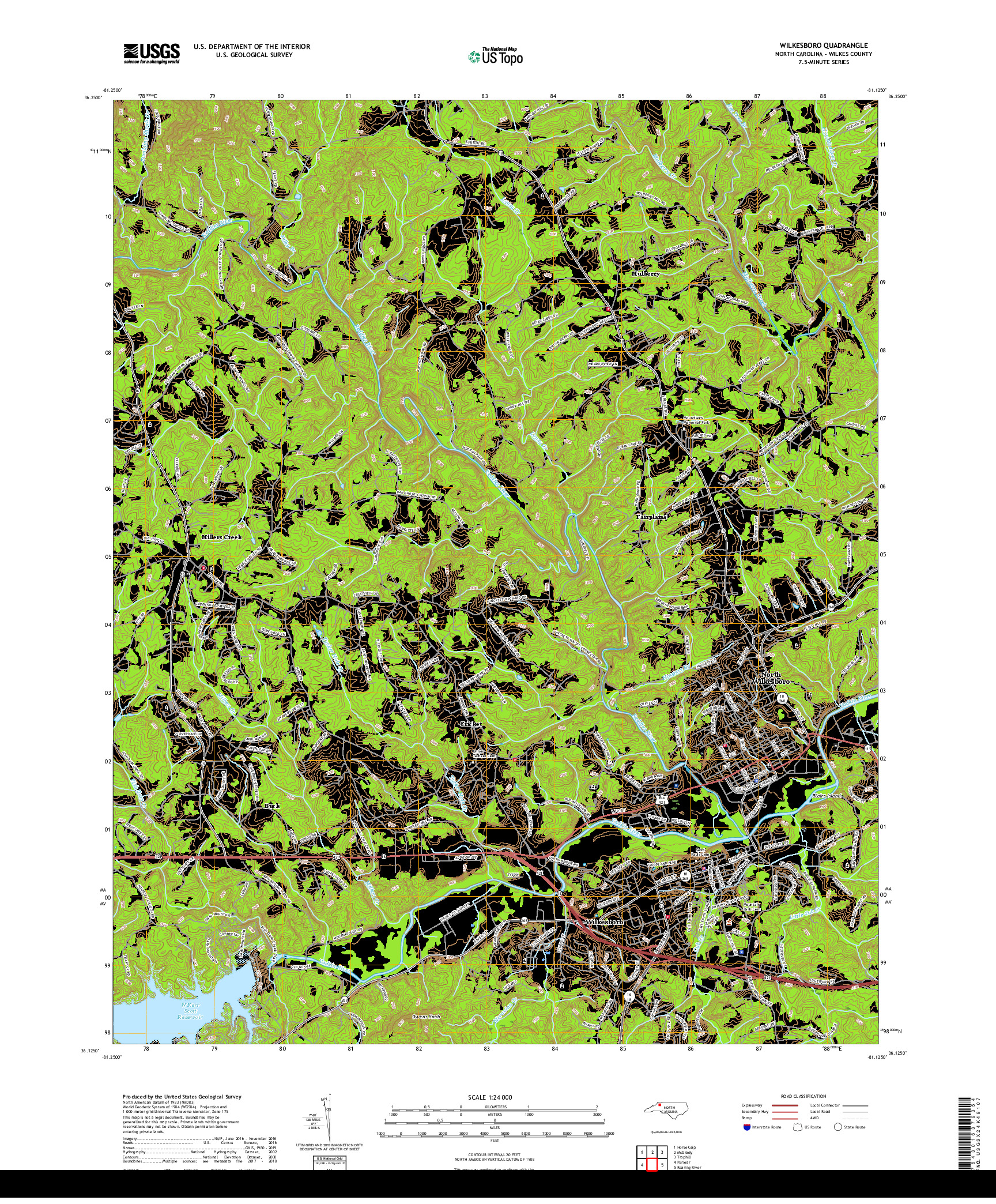 USGS US TOPO 7.5-MINUTE MAP FOR WILKESBORO, NC 2019