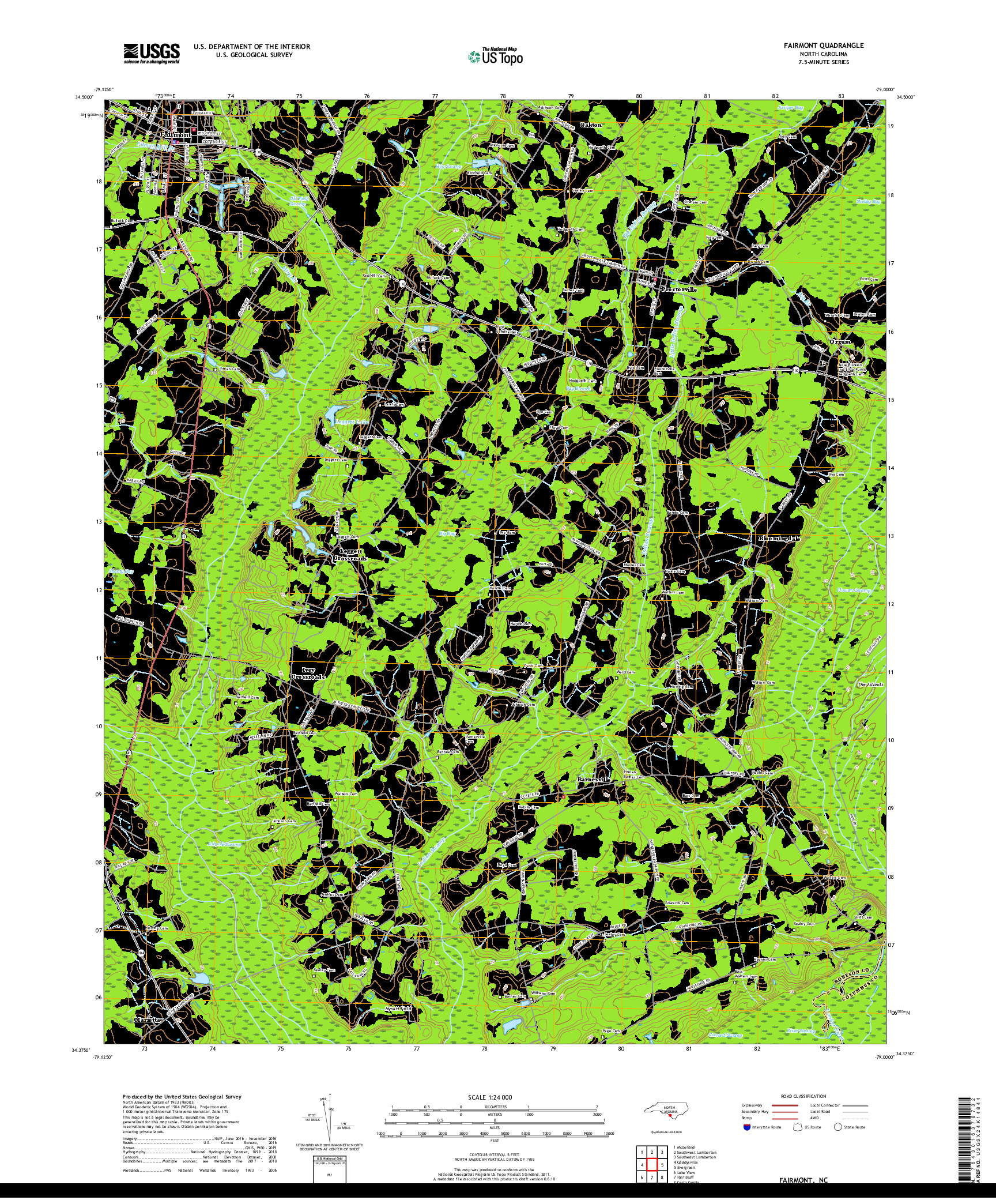 USGS US TOPO 7.5-MINUTE MAP FOR FAIRMONT, NC 2019