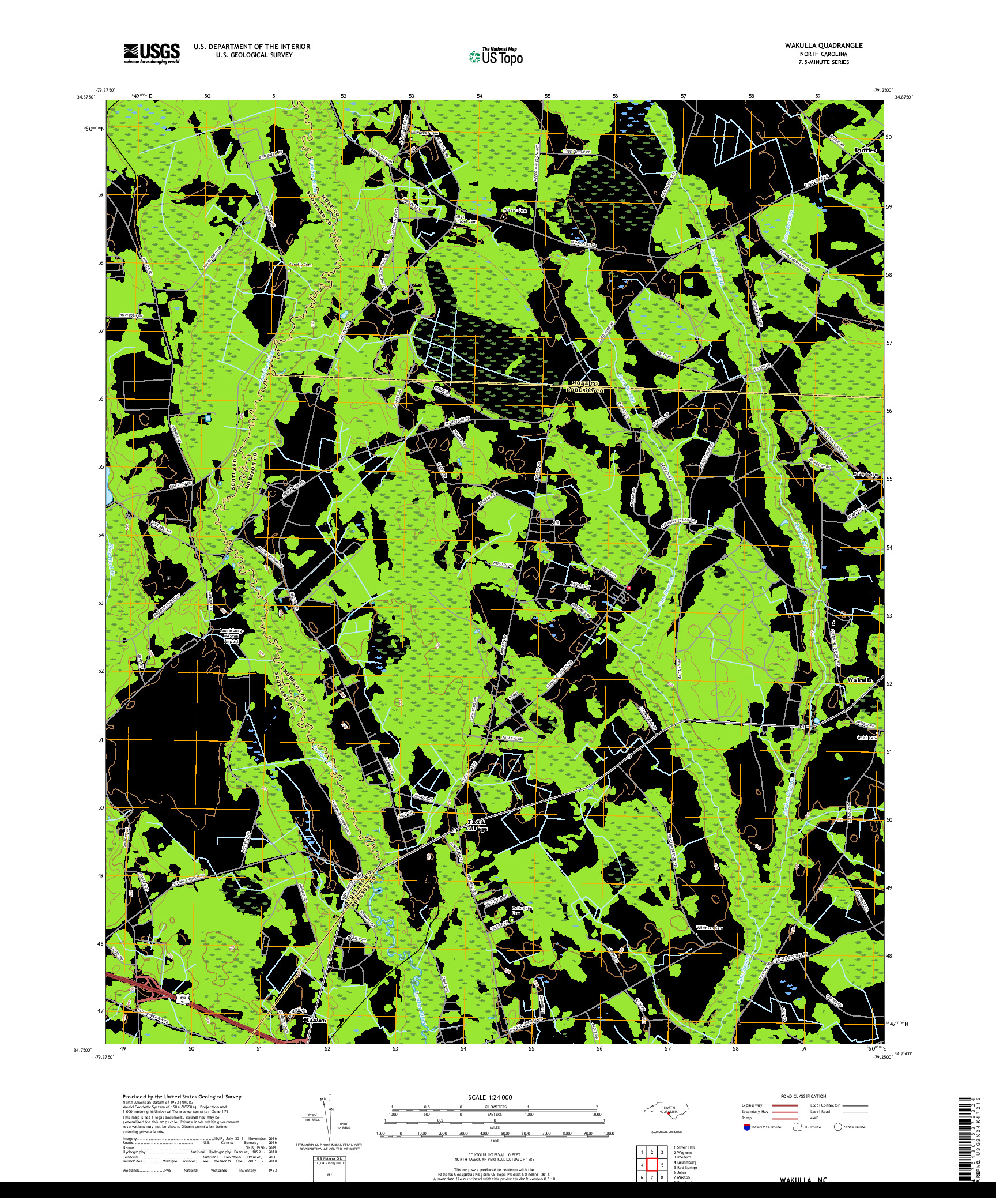 USGS US TOPO 7.5-MINUTE MAP FOR WAKULLA, NC 2019