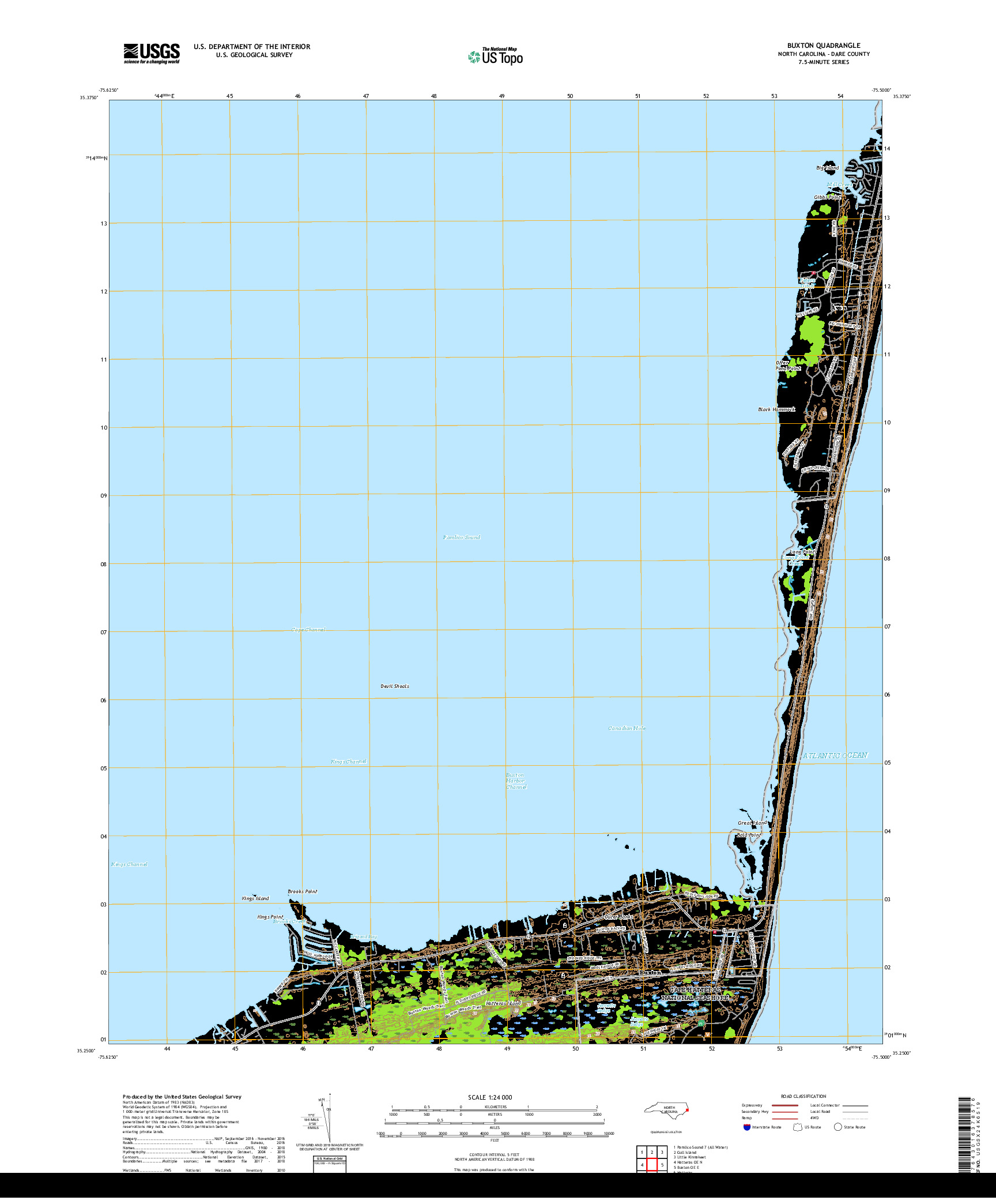 USGS US TOPO 7.5-MINUTE MAP FOR BUXTON, NC 2019