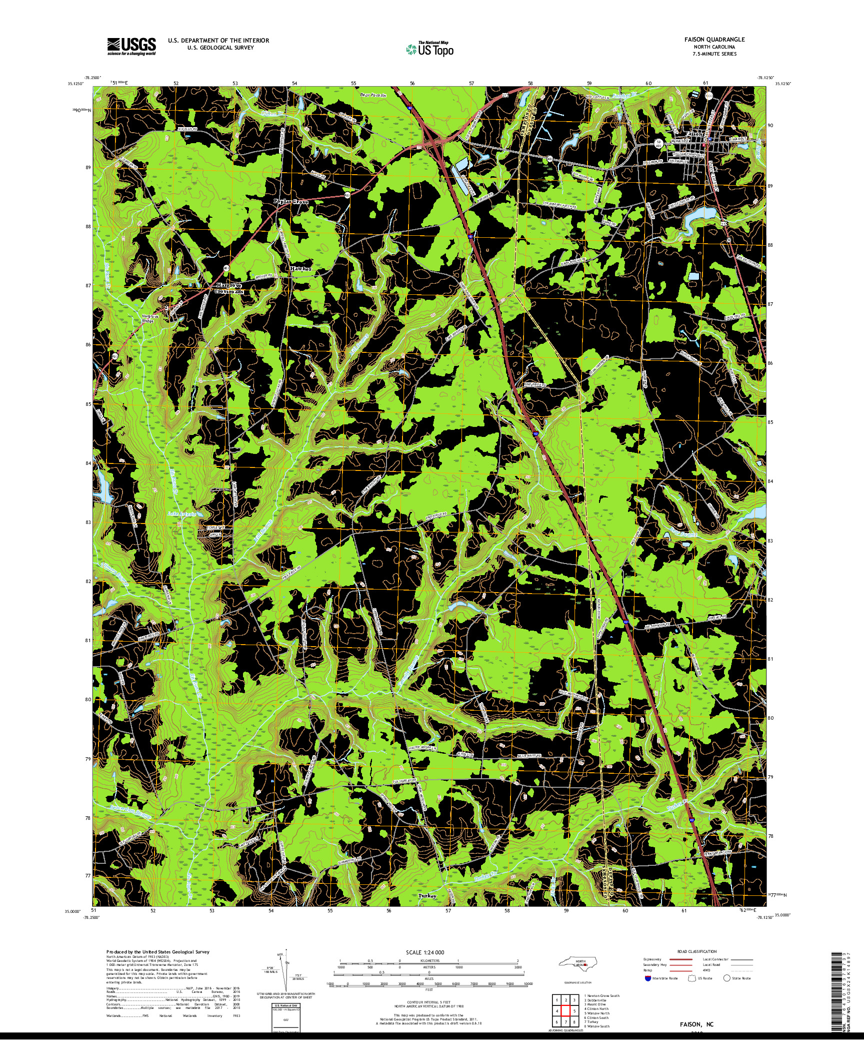 USGS US TOPO 7.5-MINUTE MAP FOR FAISON, NC 2019