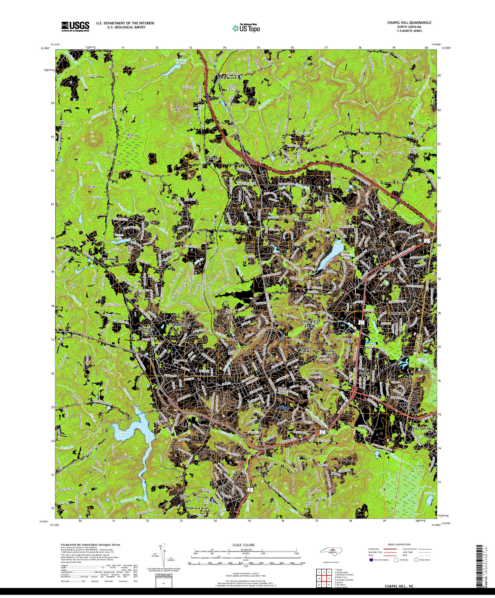 USGS US TOPO 7.5-MINUTE MAP FOR CHAPEL HILL, NC 2019