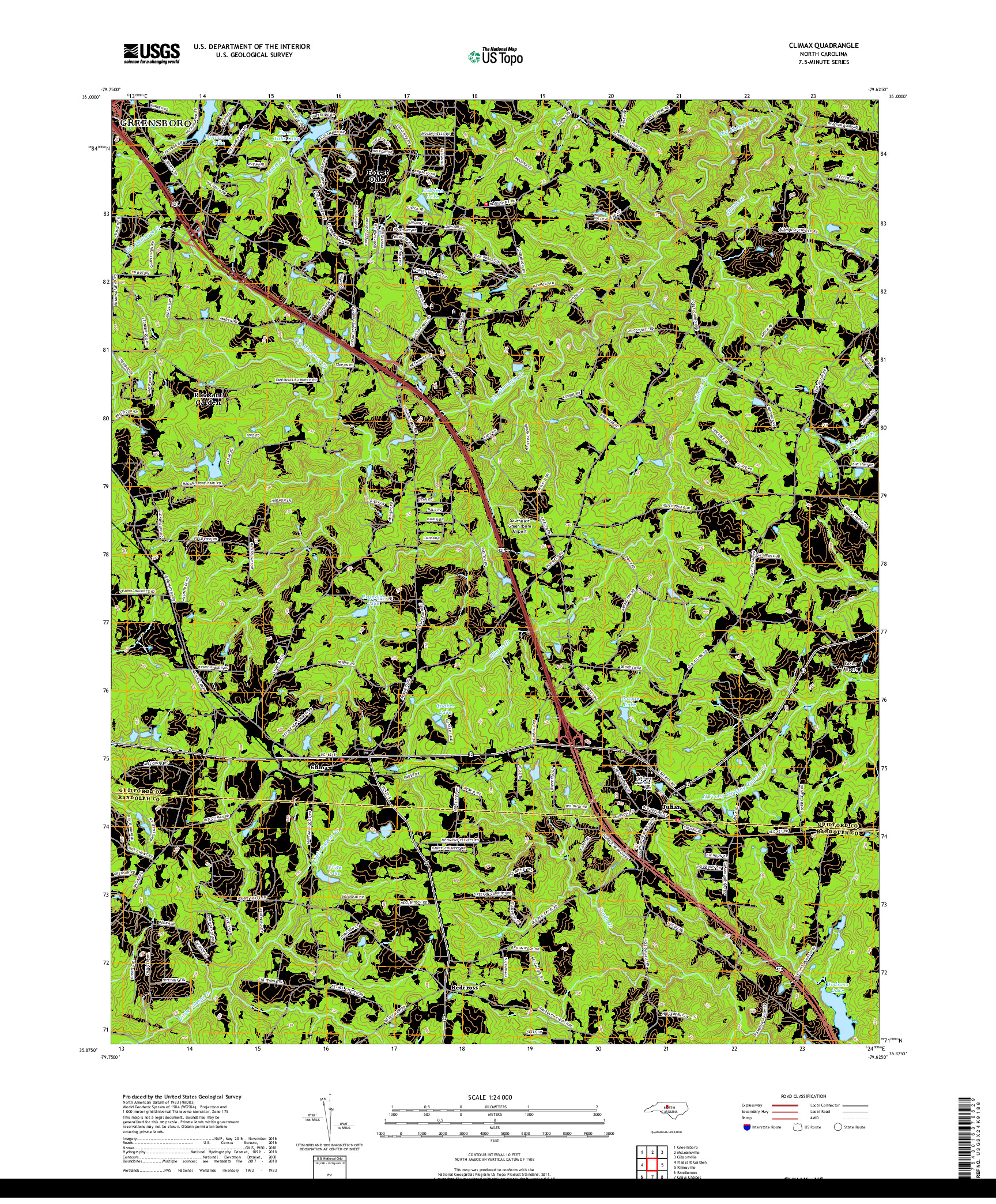 USGS US TOPO 7.5-MINUTE MAP FOR CLIMAX, NC 2019