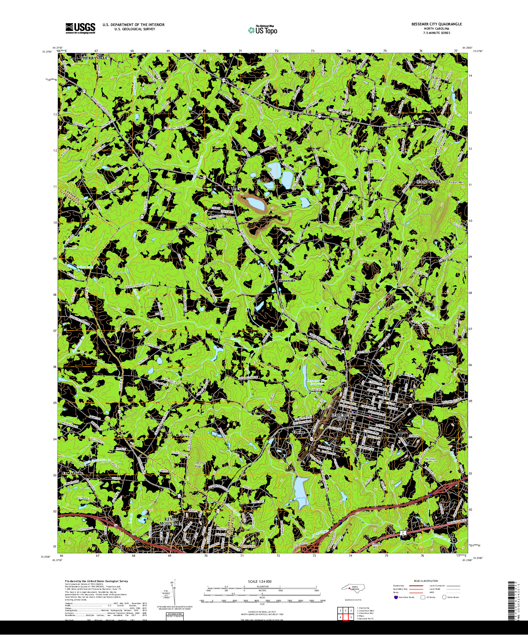 USGS US TOPO 7.5-MINUTE MAP FOR BESSEMER CITY, NC 2019