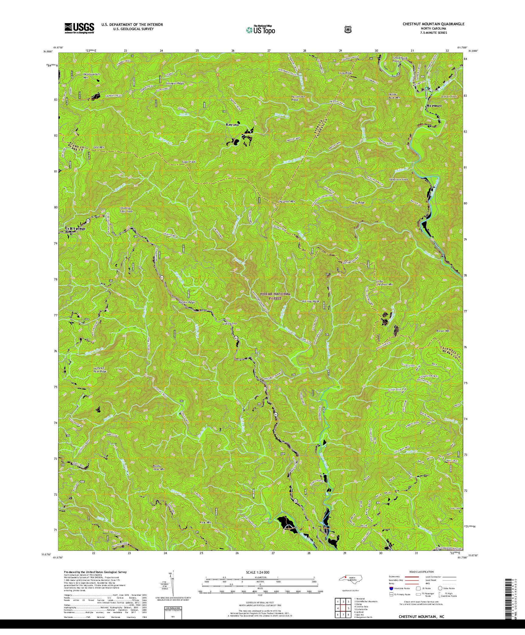 USGS US TOPO 7.5-MINUTE MAP FOR CHESTNUT MOUNTAIN, NC 2019