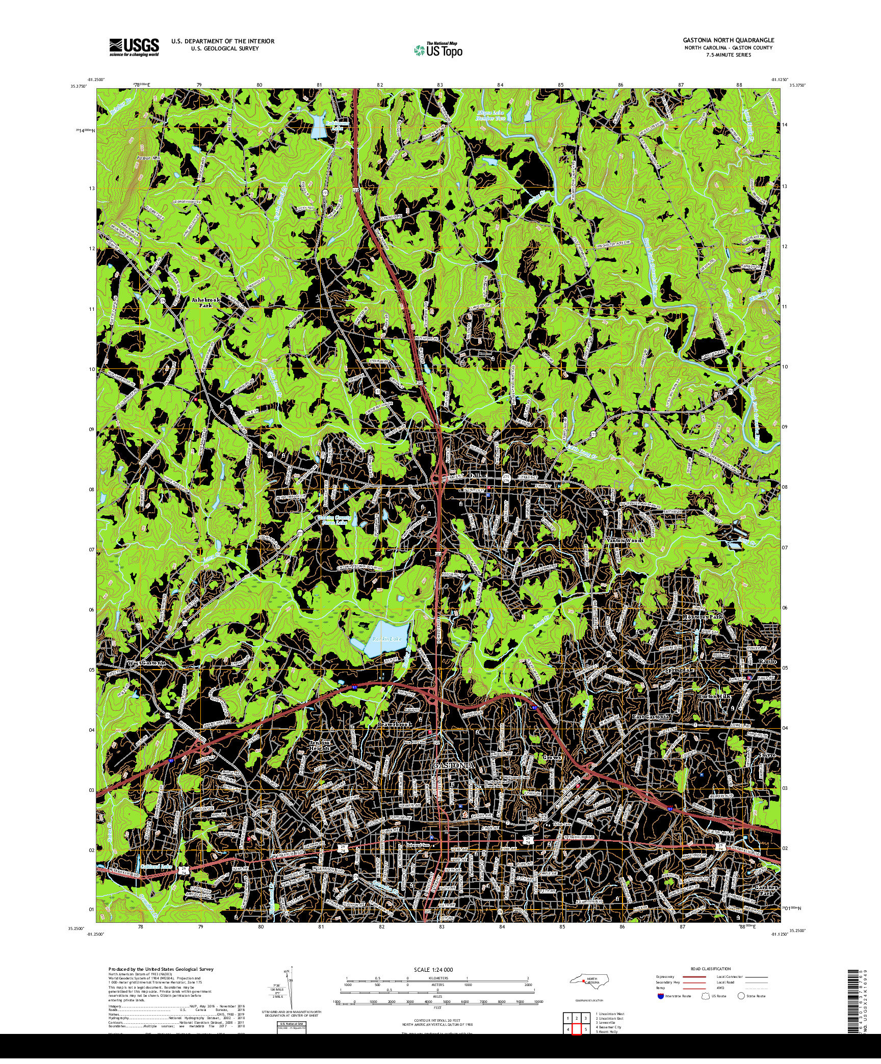 USGS US TOPO 7.5-MINUTE MAP FOR GASTONIA NORTH, NC 2019