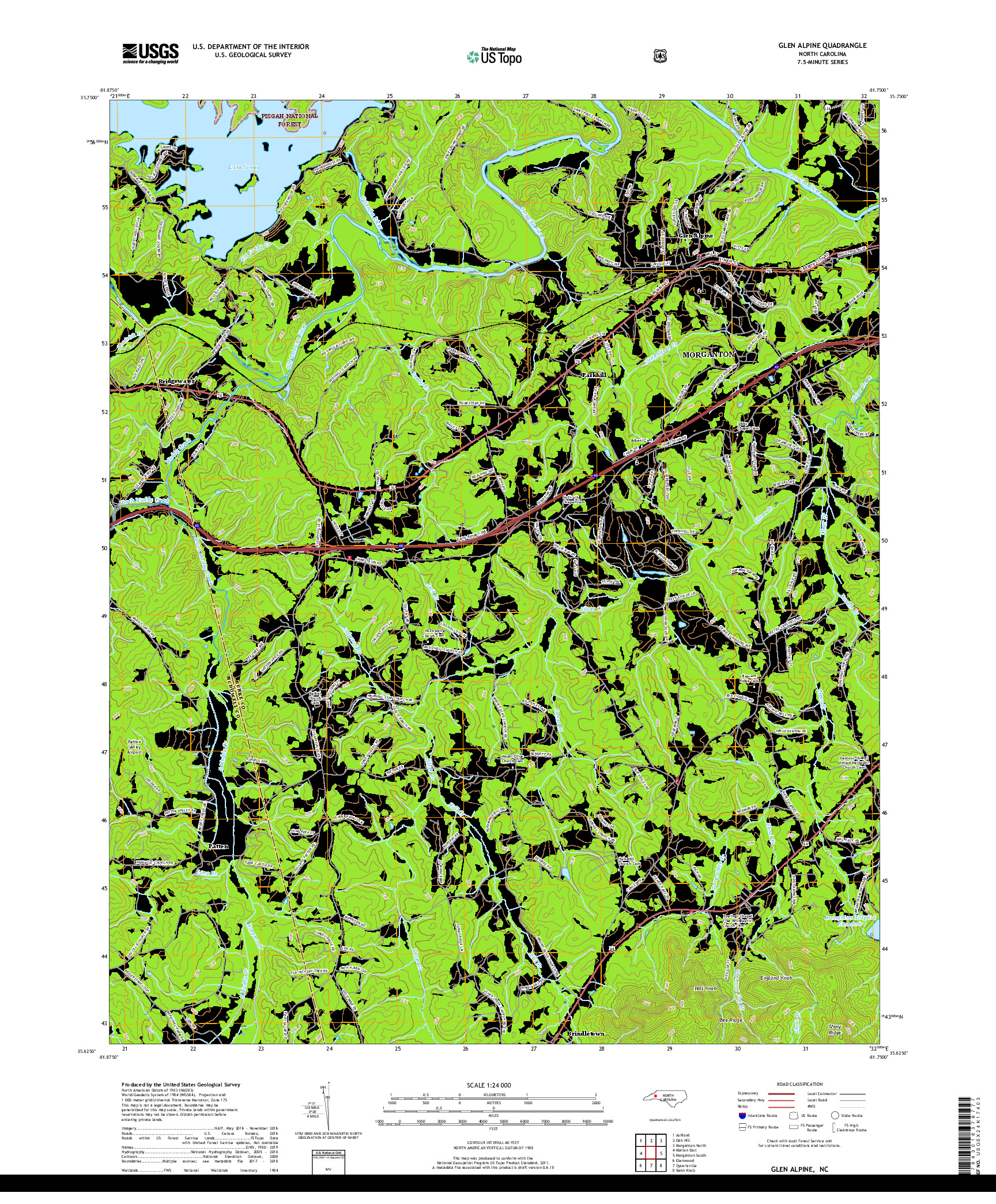 USGS US TOPO 7.5-MINUTE MAP FOR GLEN ALPINE, NC 2019