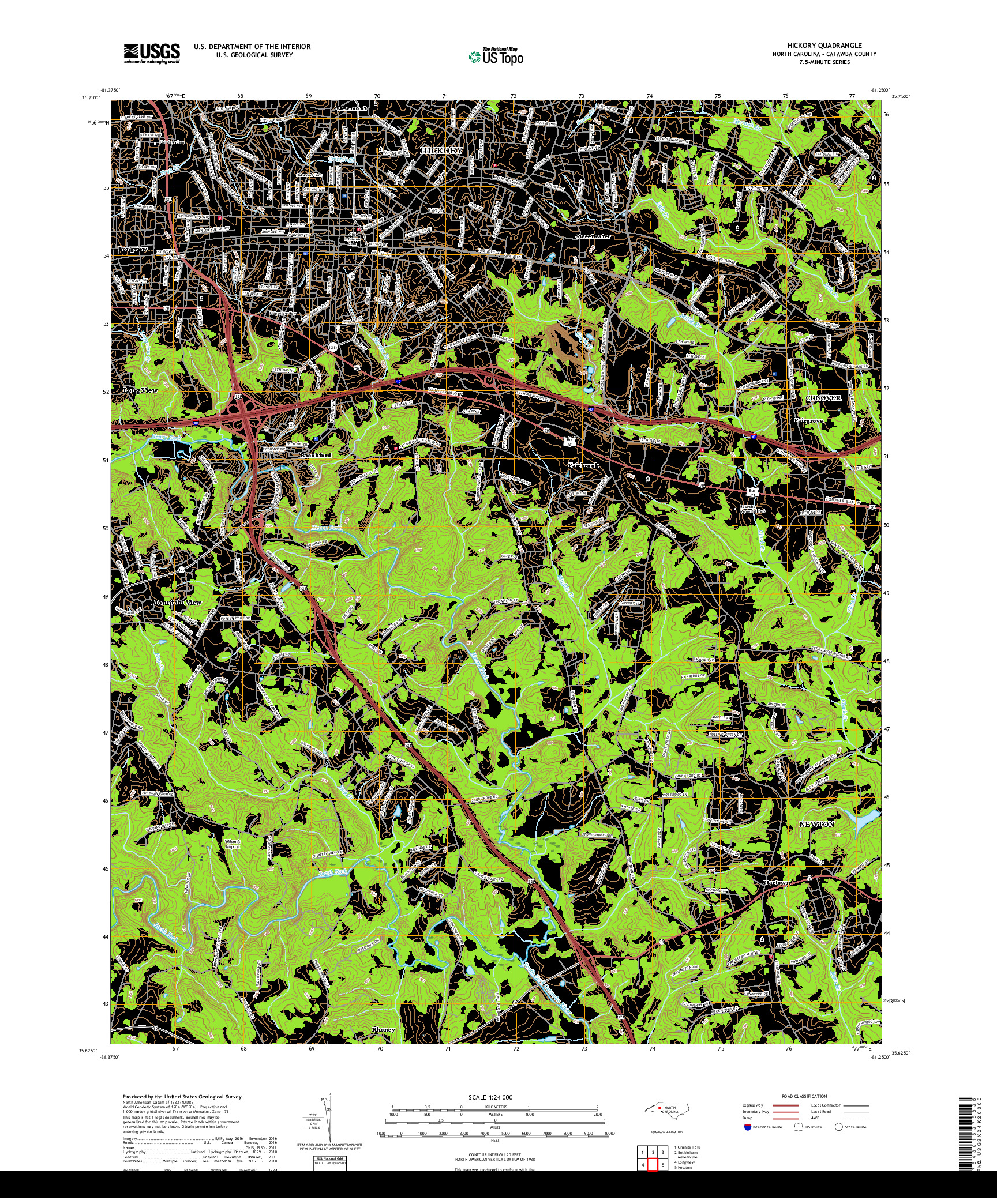 USGS US TOPO 7.5-MINUTE MAP FOR HICKORY, NC 2019