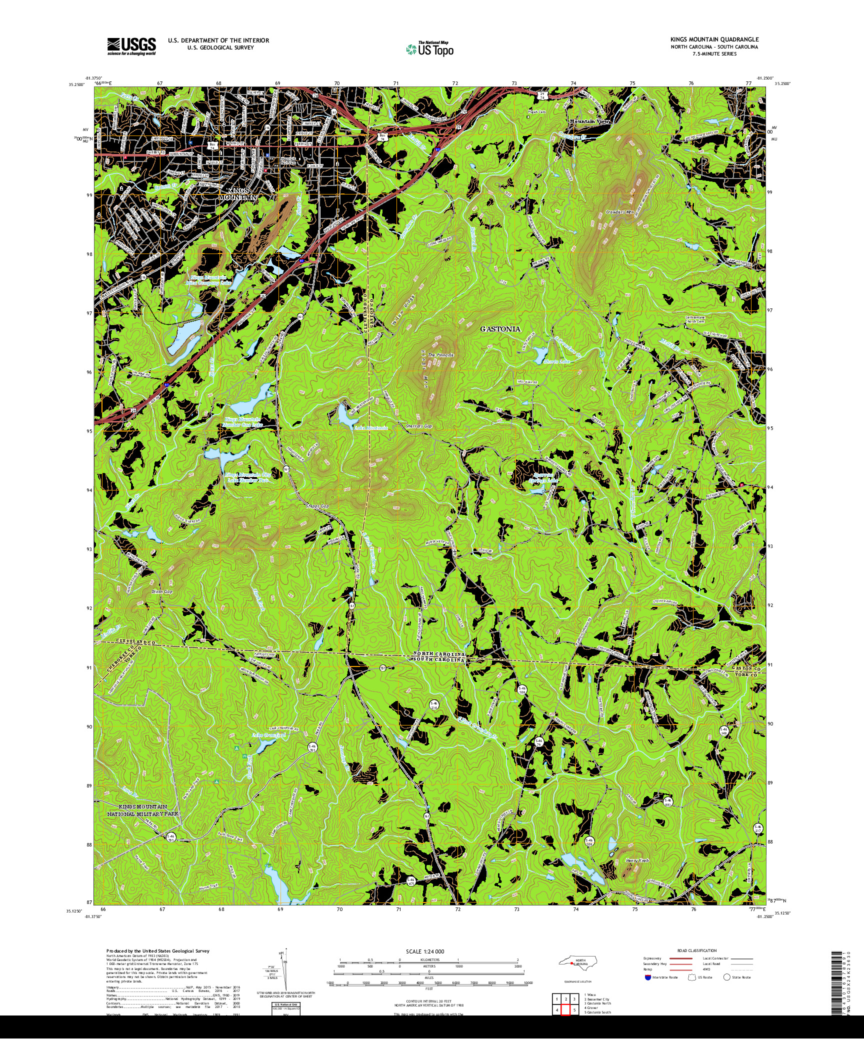 USGS US TOPO 7.5-MINUTE MAP FOR KINGS MOUNTAIN, NC,SC 2019