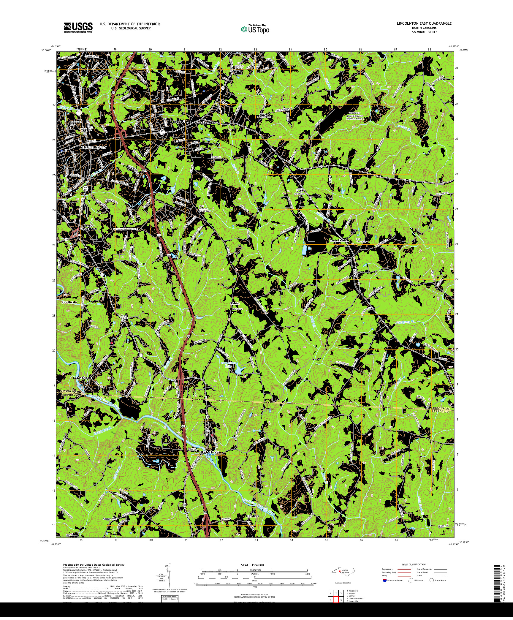 USGS US TOPO 7.5-MINUTE MAP FOR LINCOLNTON EAST, NC 2019