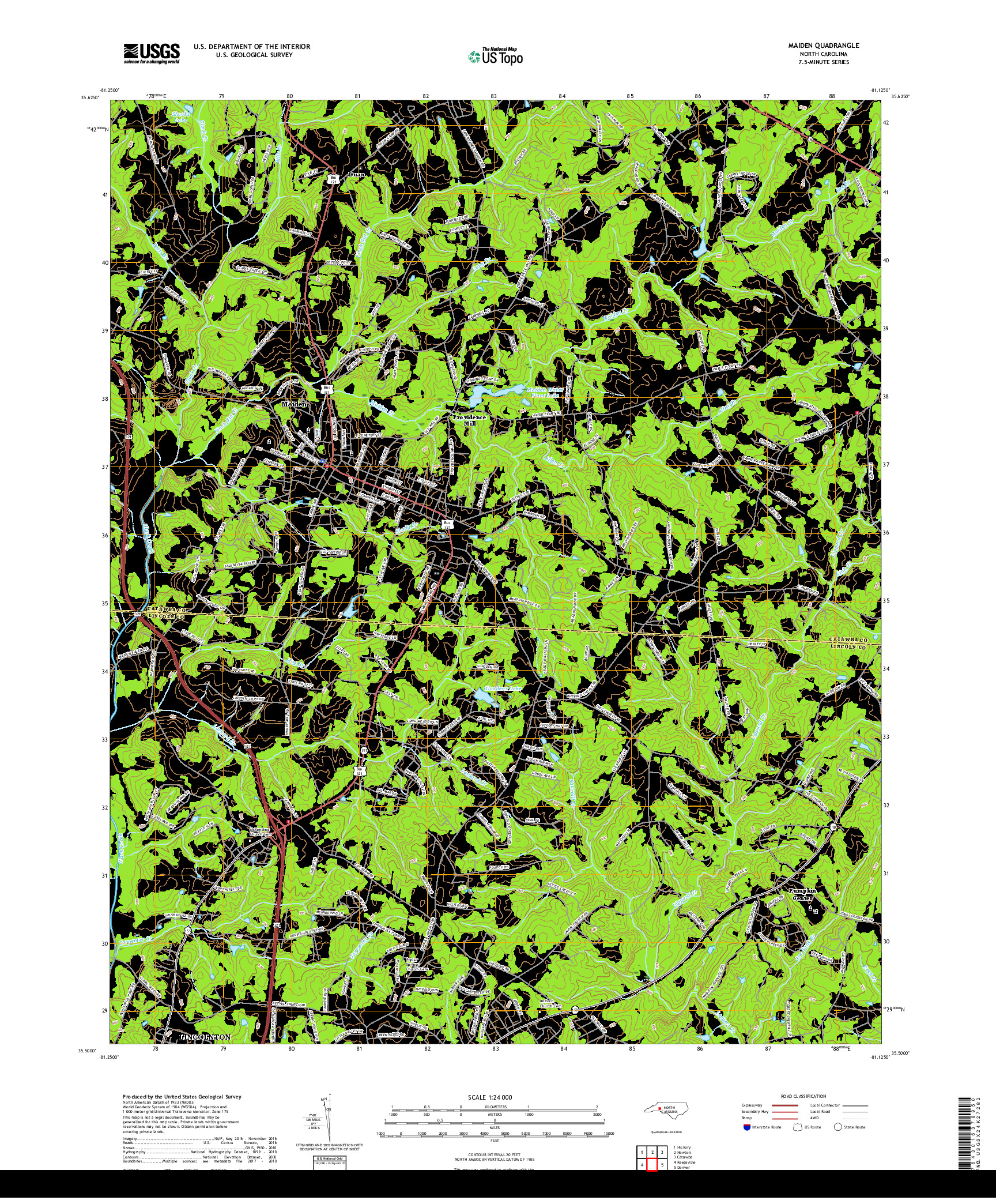 USGS US TOPO 7.5-MINUTE MAP FOR MAIDEN, NC 2019