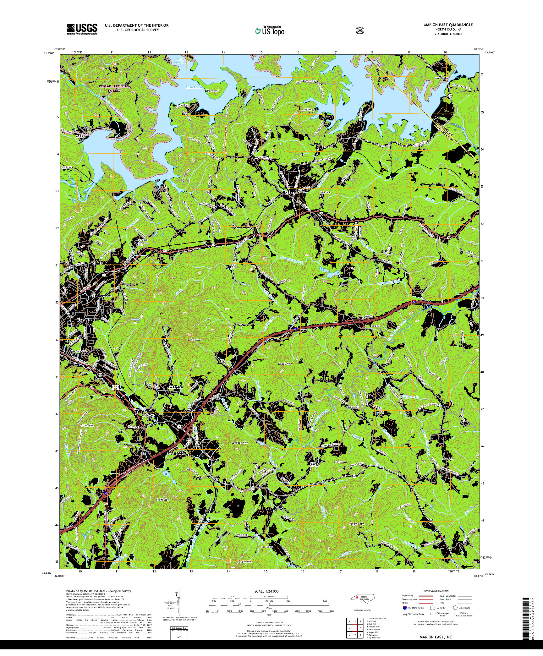 USGS US TOPO 7.5-MINUTE MAP FOR MARION EAST, NC 2019