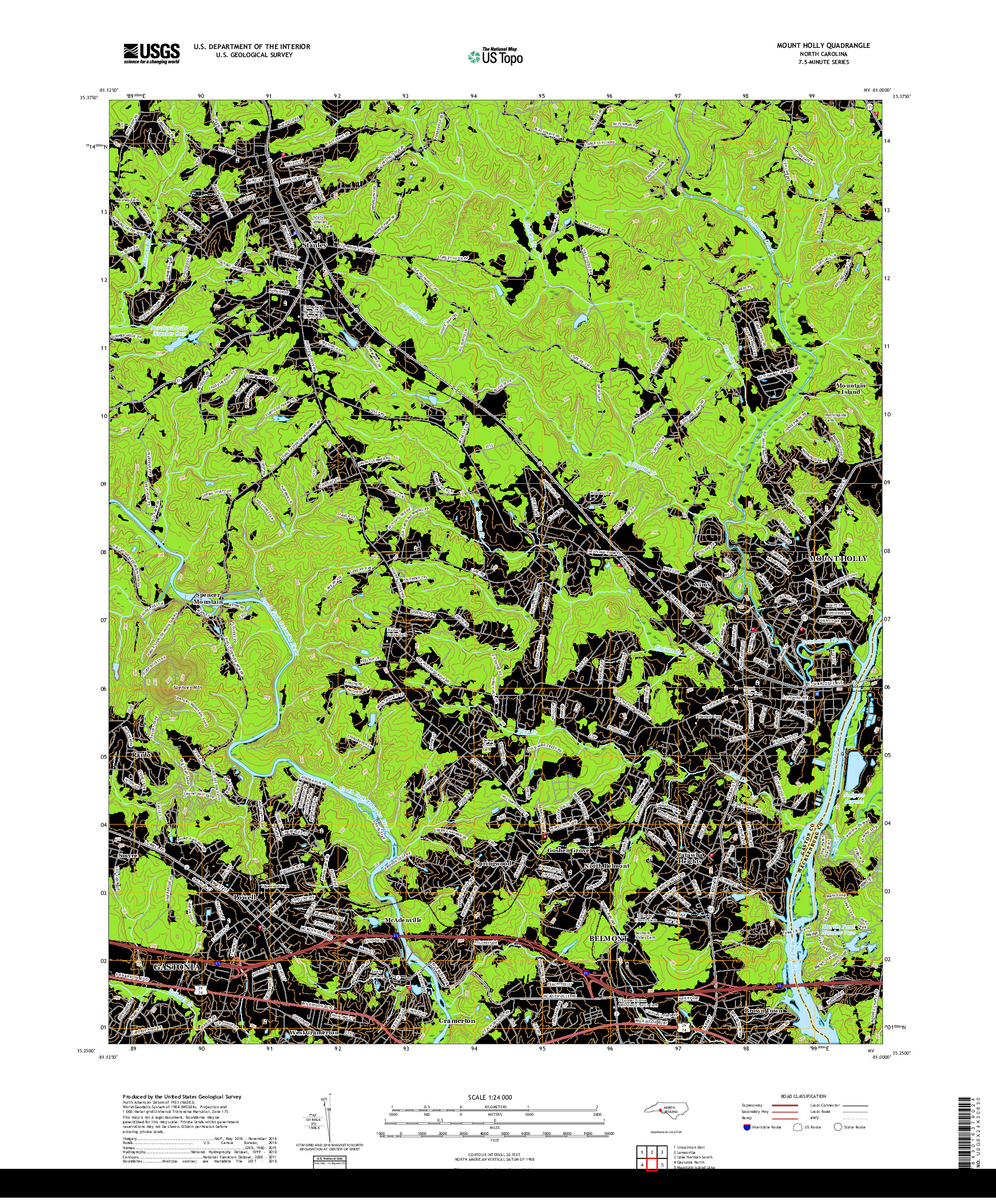 USGS US TOPO 7.5-MINUTE MAP FOR MOUNT HOLLY, NC 2019