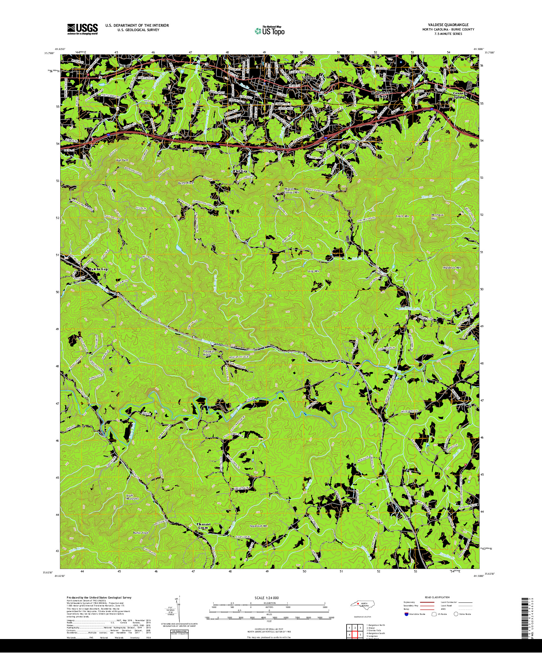 USGS US TOPO 7.5-MINUTE MAP FOR VALDESE, NC 2019