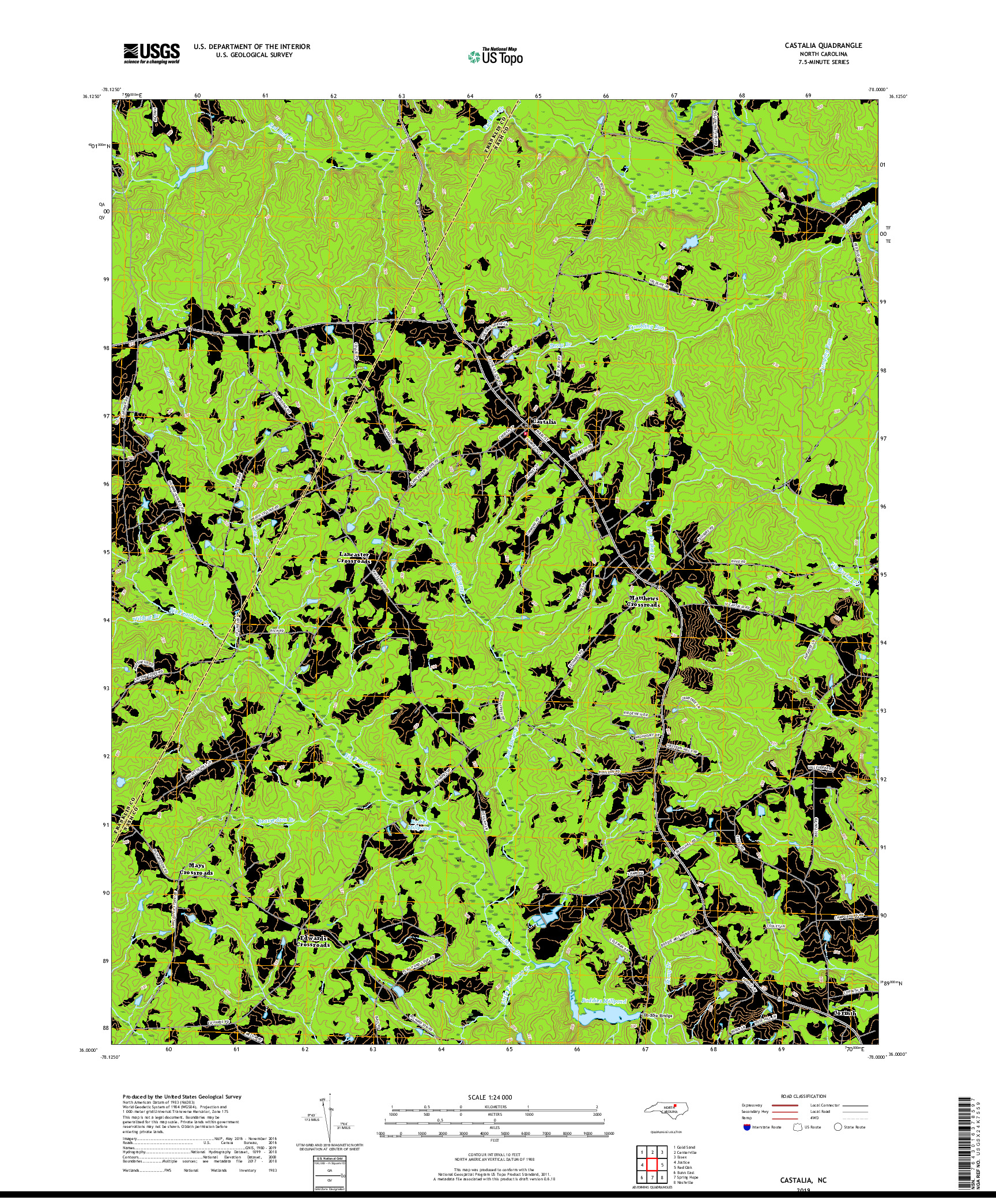 USGS US TOPO 7.5-MINUTE MAP FOR CASTALIA, NC 2019