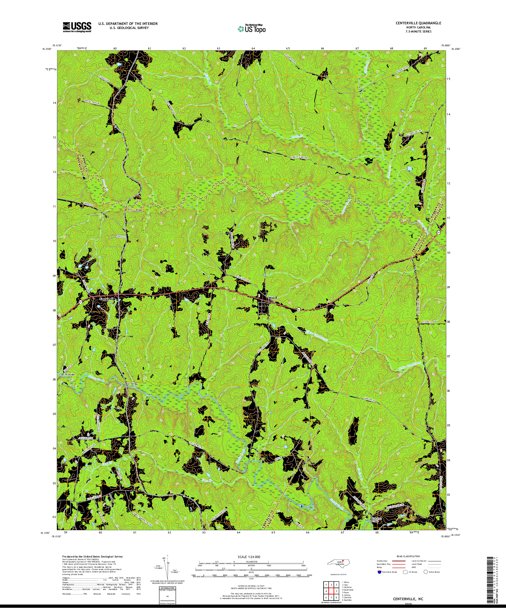 USGS US TOPO 7.5-MINUTE MAP FOR CENTERVILLE, NC 2019