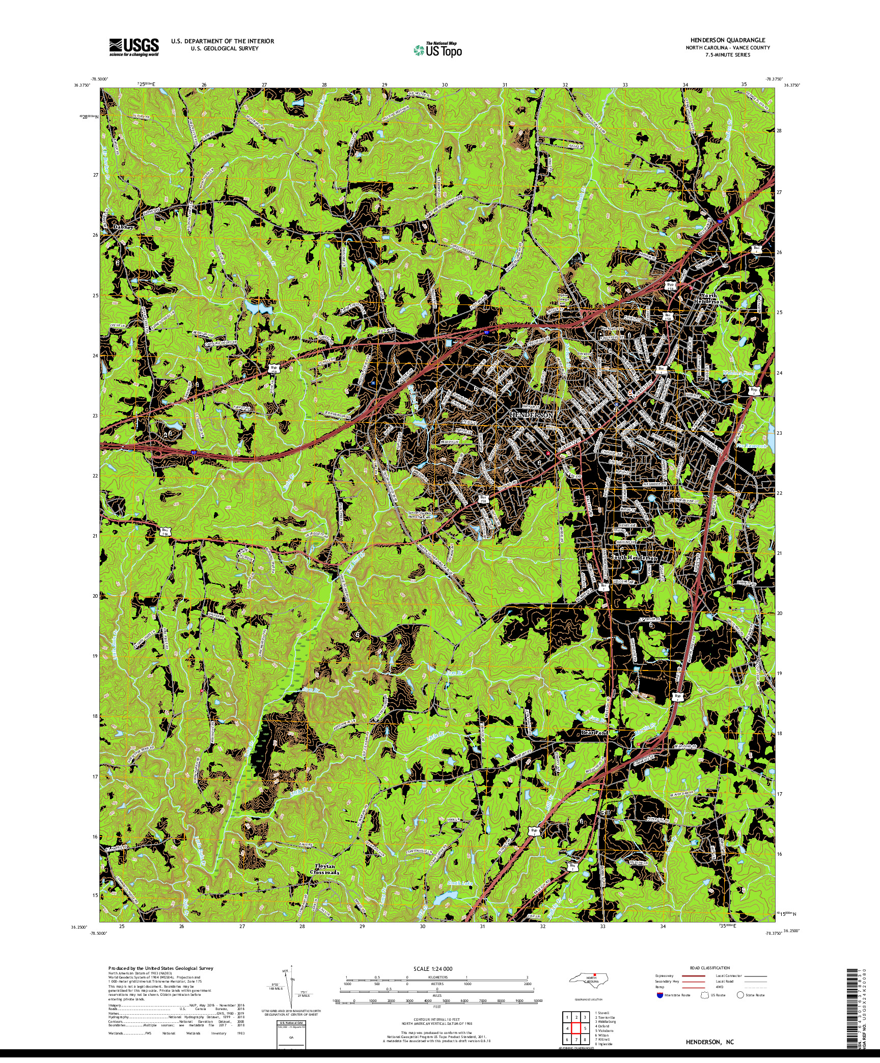 USGS US TOPO 7.5-MINUTE MAP FOR HENDERSON, NC 2019