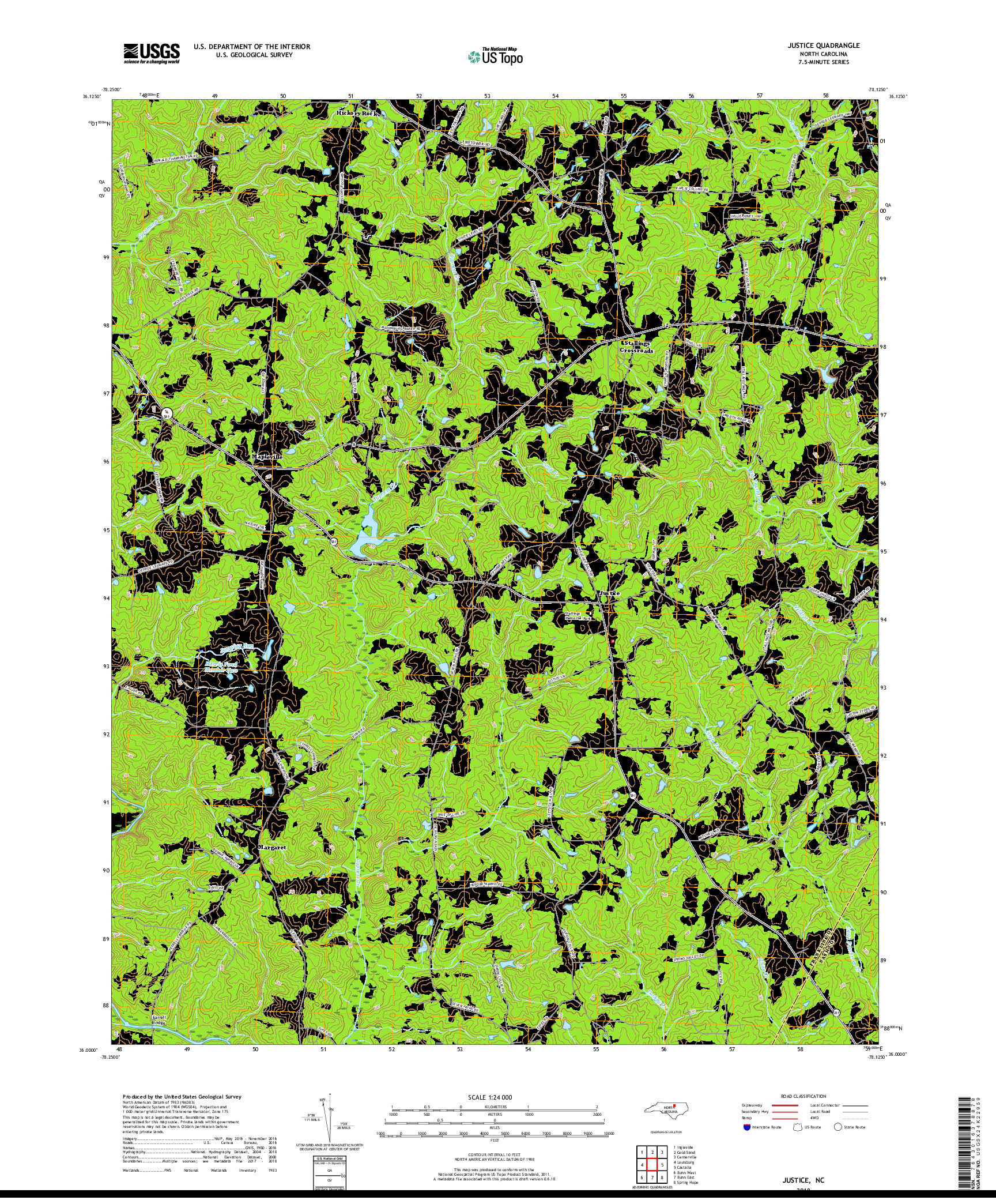 USGS US TOPO 7.5-MINUTE MAP FOR JUSTICE, NC 2019