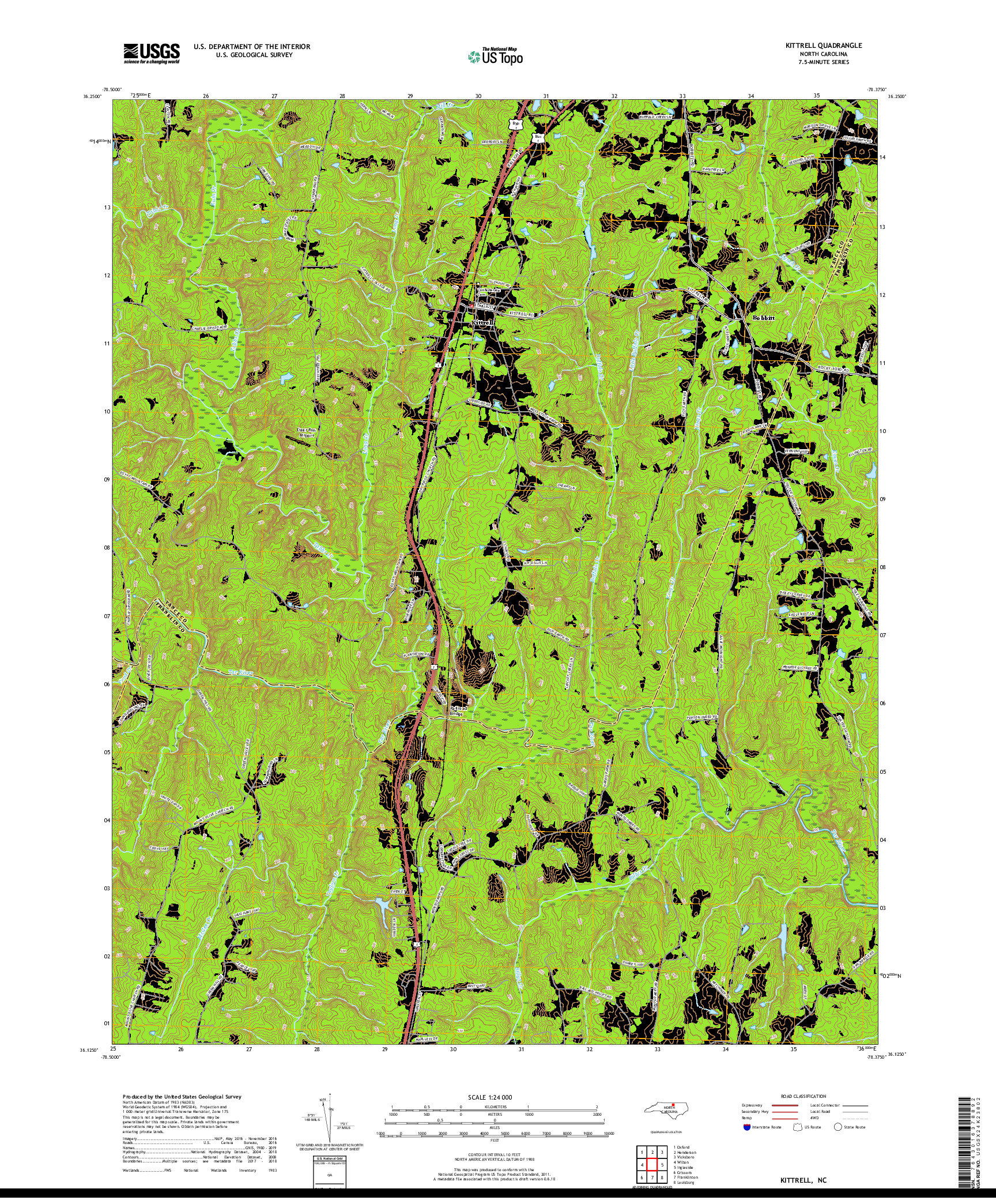 USGS US TOPO 7.5-MINUTE MAP FOR KITTRELL, NC 2019