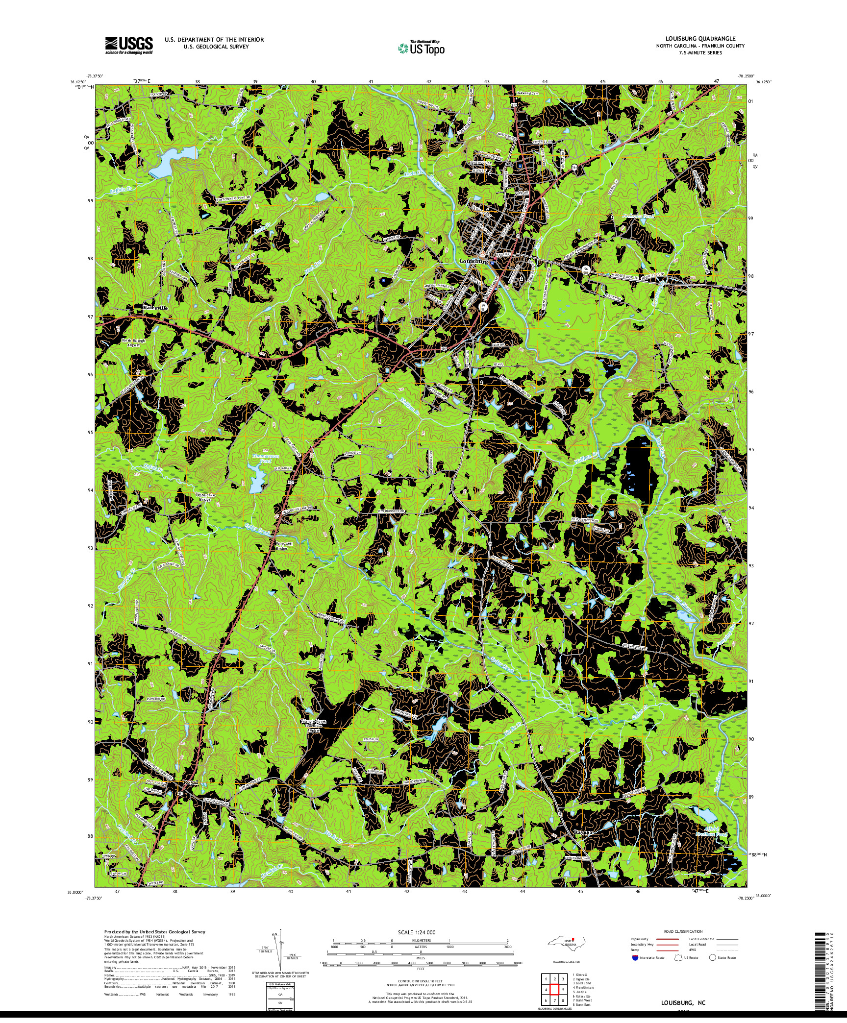 USGS US TOPO 7.5-MINUTE MAP FOR LOUISBURG, NC 2019