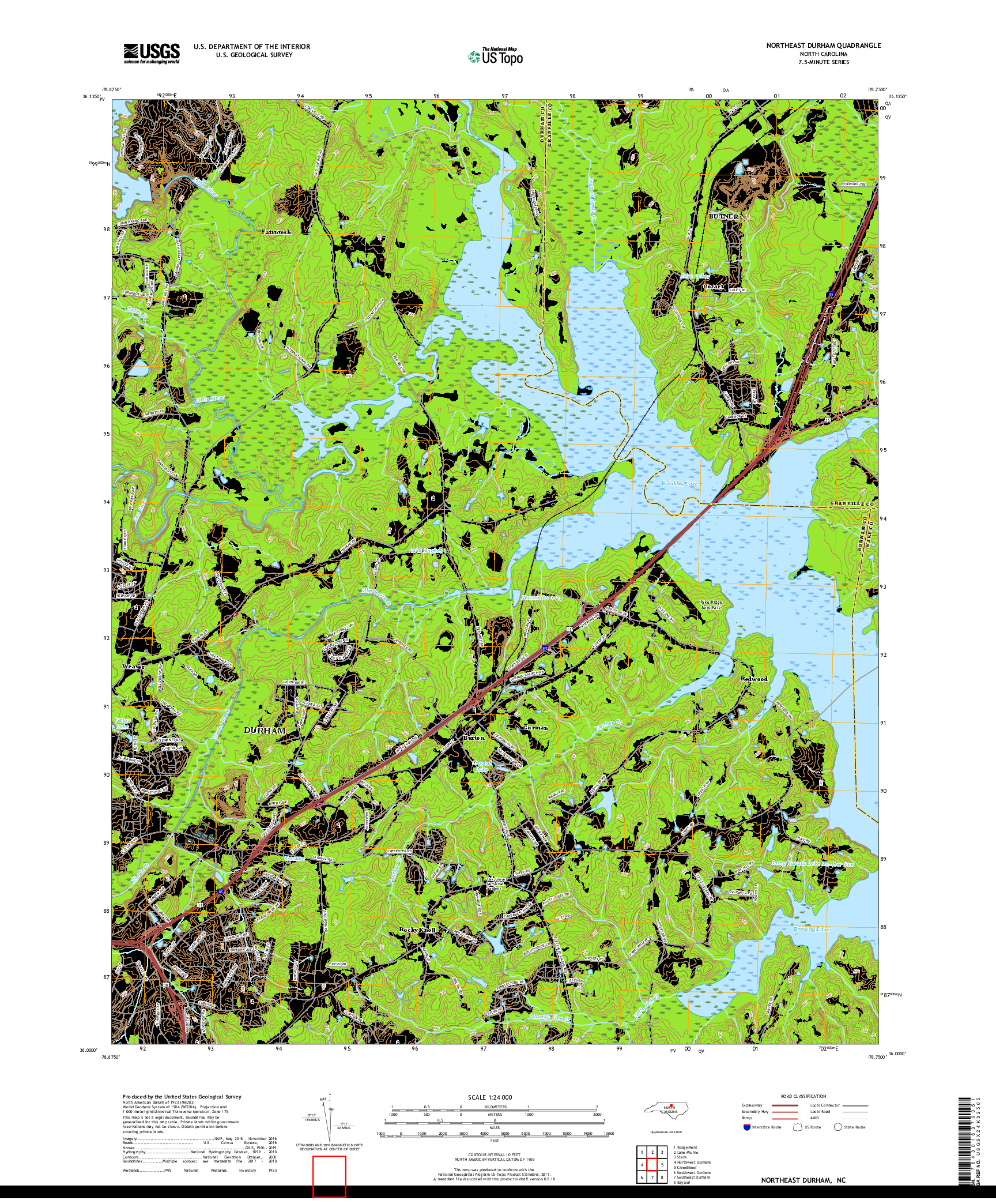 USGS US TOPO 7.5-MINUTE MAP FOR NORTHEAST DURHAM, NC 2019