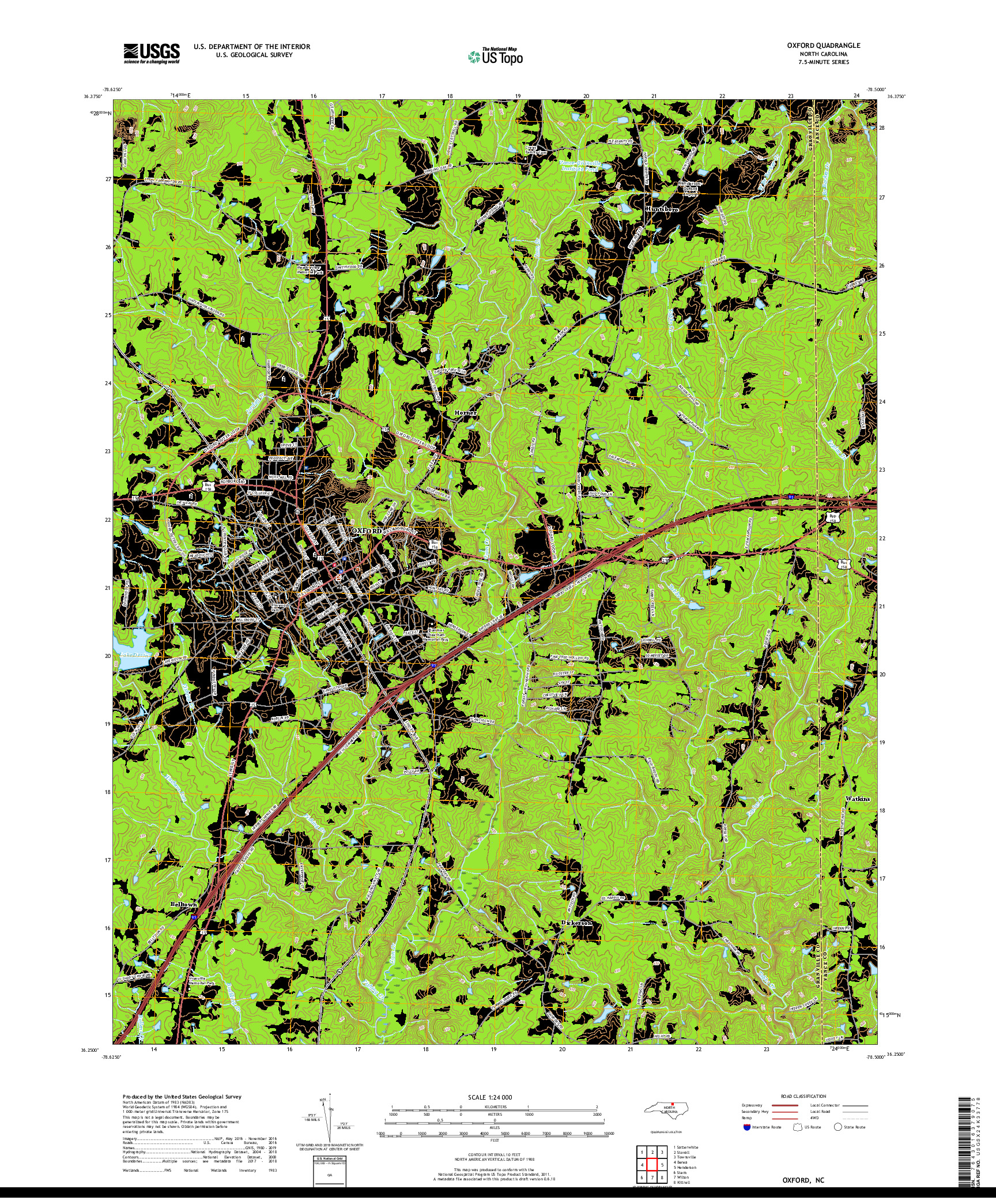 USGS US TOPO 7.5-MINUTE MAP FOR OXFORD, NC 2019