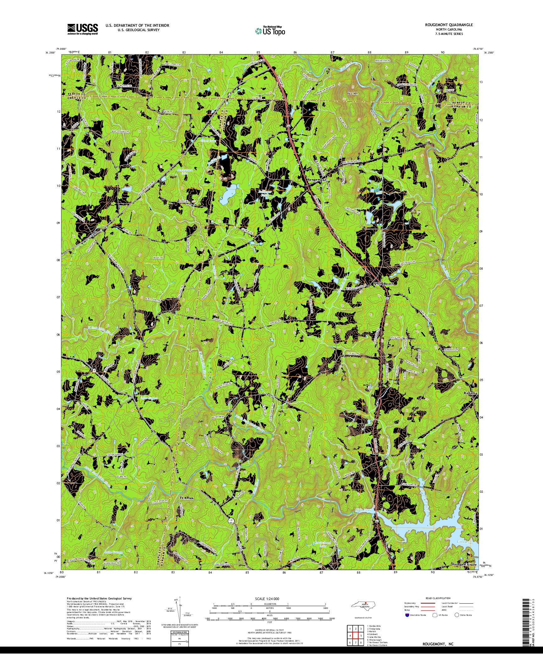 USGS US TOPO 7.5-MINUTE MAP FOR ROUGEMONT, NC 2019