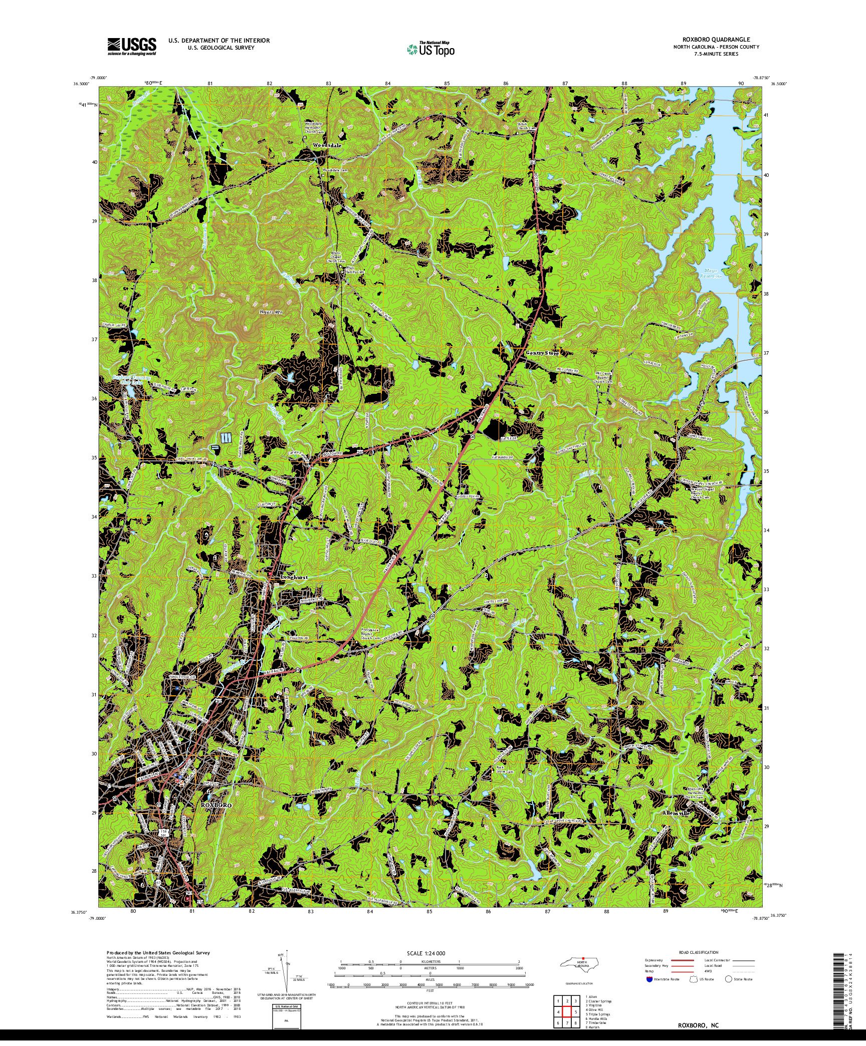 USGS US TOPO 7.5-MINUTE MAP FOR ROXBORO, NC 2019