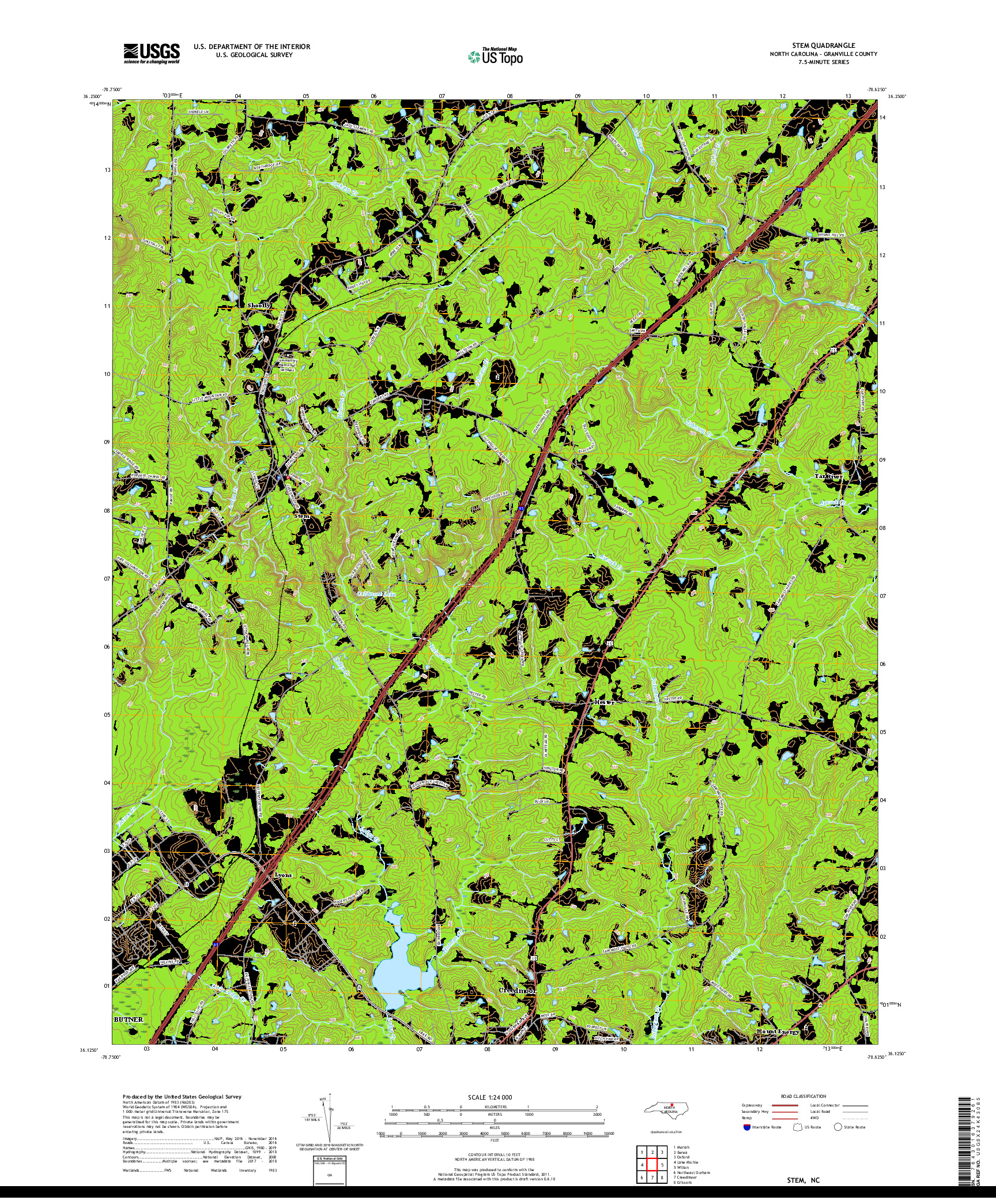 USGS US TOPO 7.5-MINUTE MAP FOR STEM, NC 2019