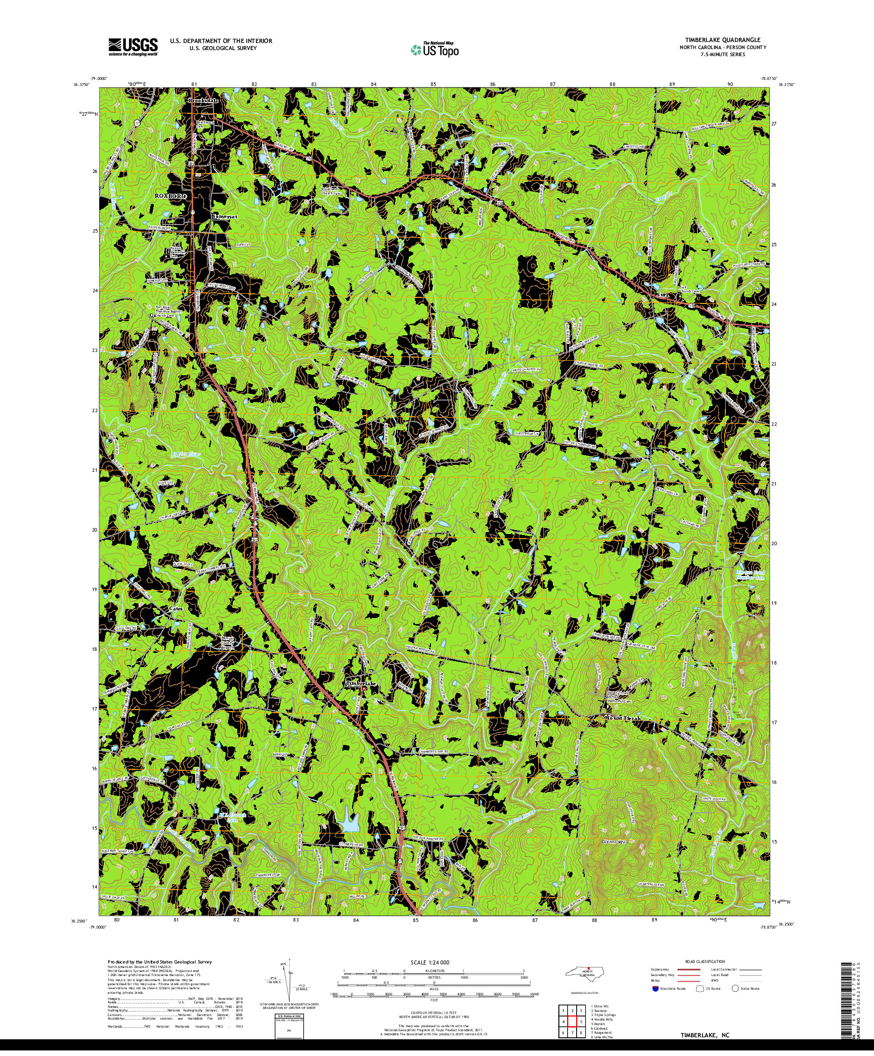 USGS US TOPO 7.5-MINUTE MAP FOR TIMBERLAKE, NC 2019