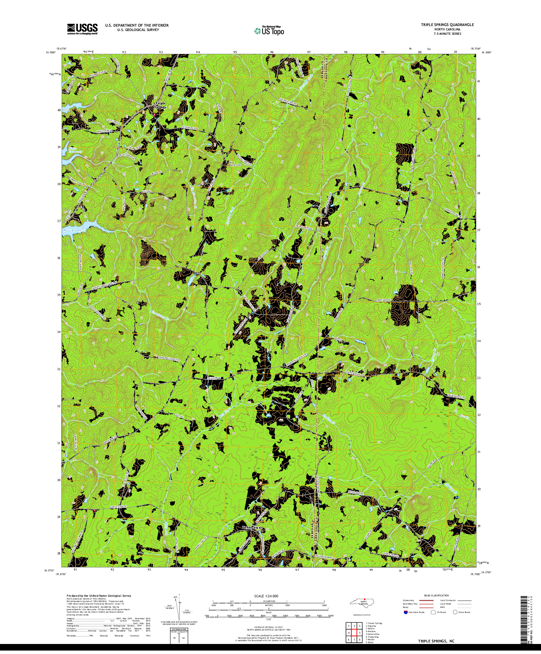 USGS US TOPO 7.5-MINUTE MAP FOR TRIPLE SPRINGS, NC 2019