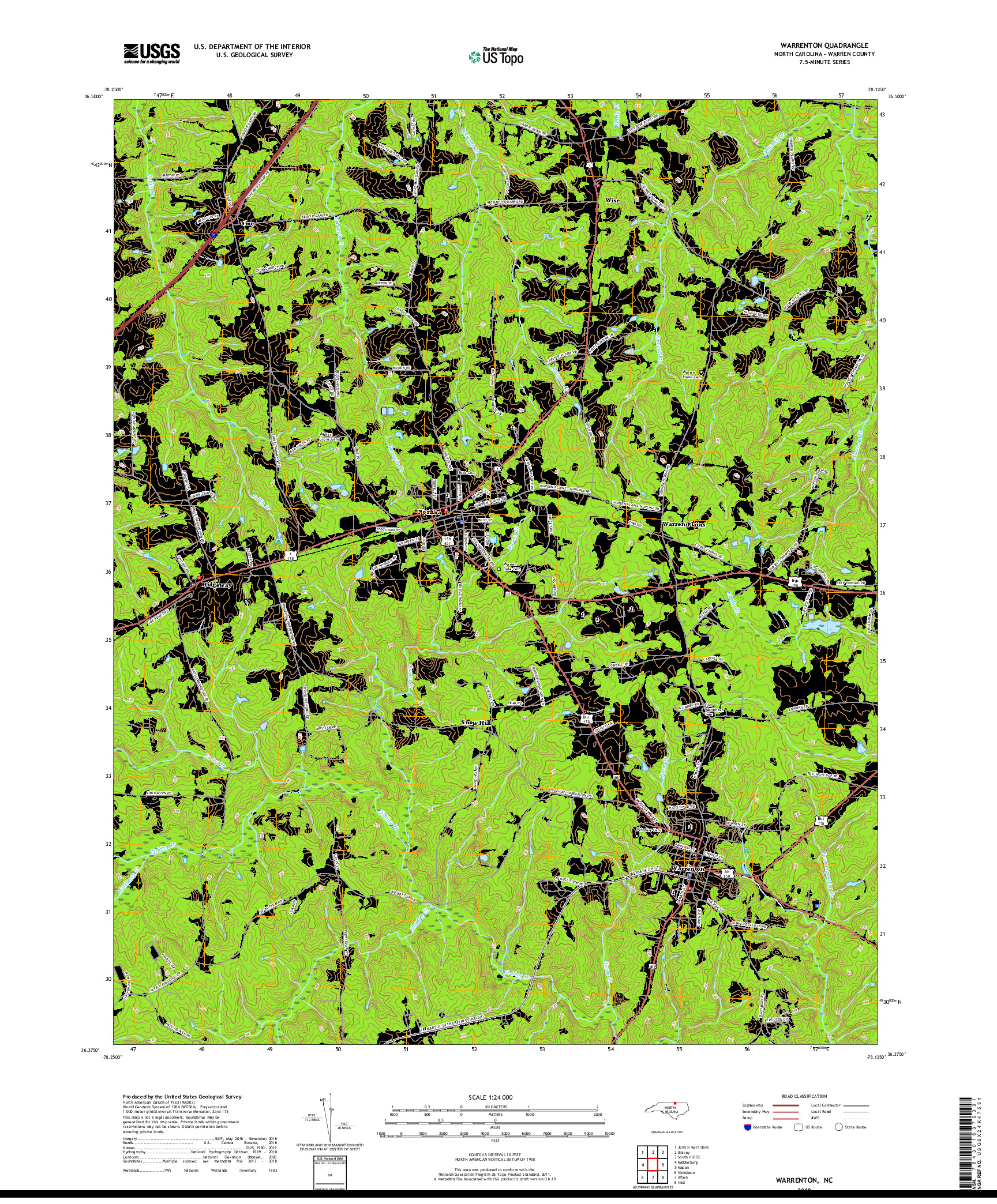 USGS US TOPO 7.5-MINUTE MAP FOR WARRENTON, NC 2019