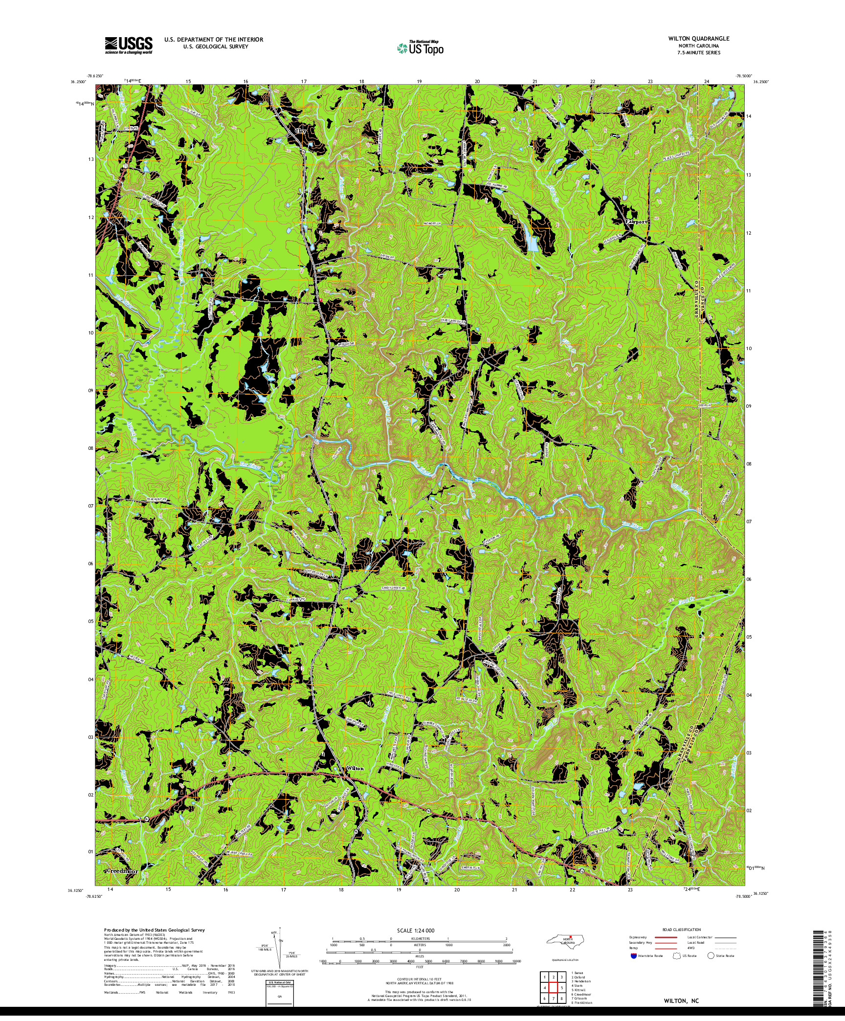 USGS US TOPO 7.5-MINUTE MAP FOR WILTON, NC 2019