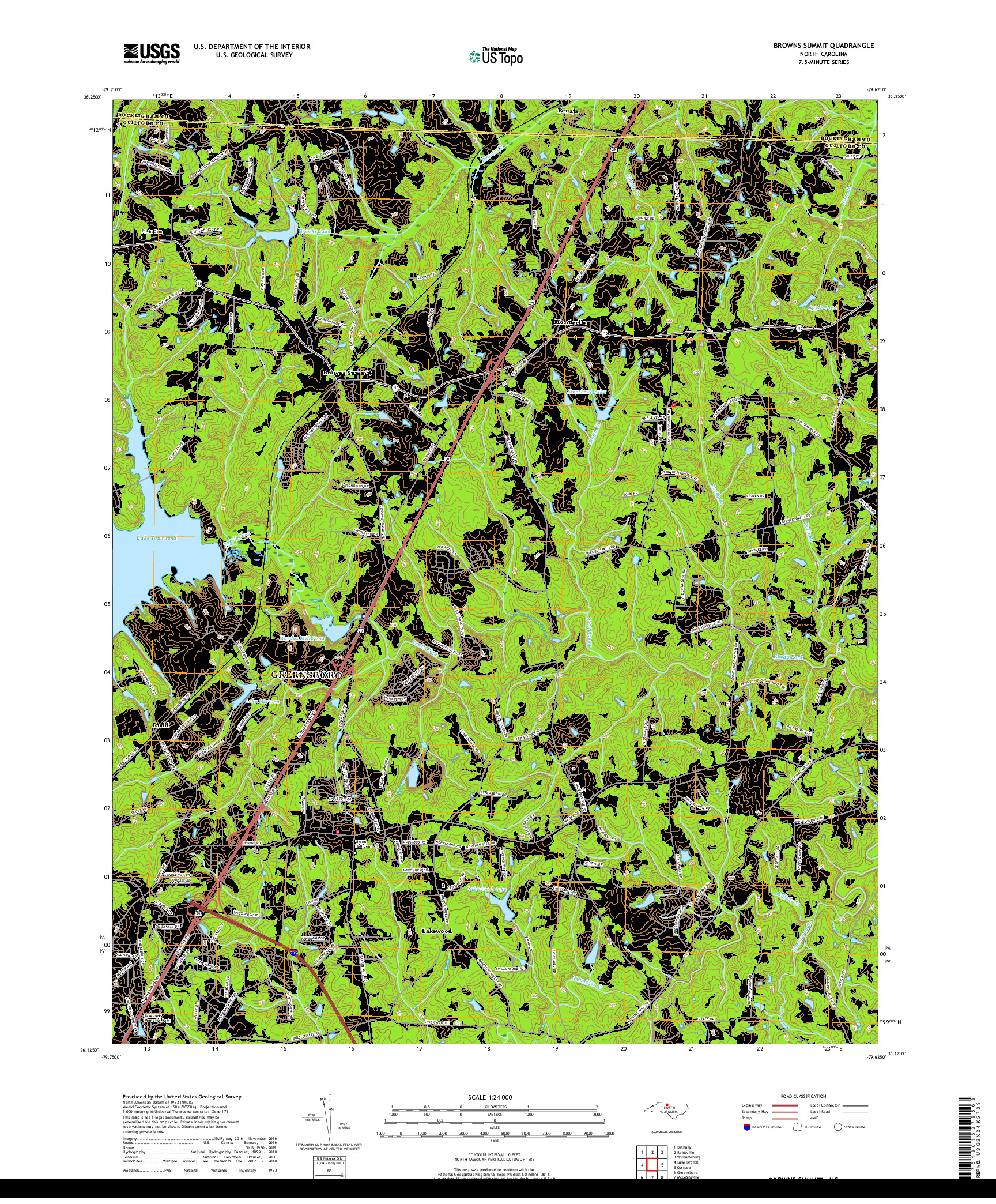 USGS US TOPO 7.5-MINUTE MAP FOR BROWNS SUMMIT, NC 2019