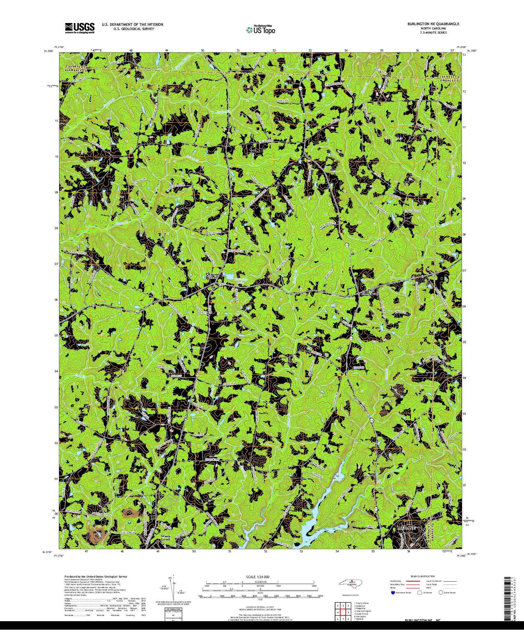 USGS US TOPO 7.5-MINUTE MAP FOR BURLINGTON NE, NC 2019