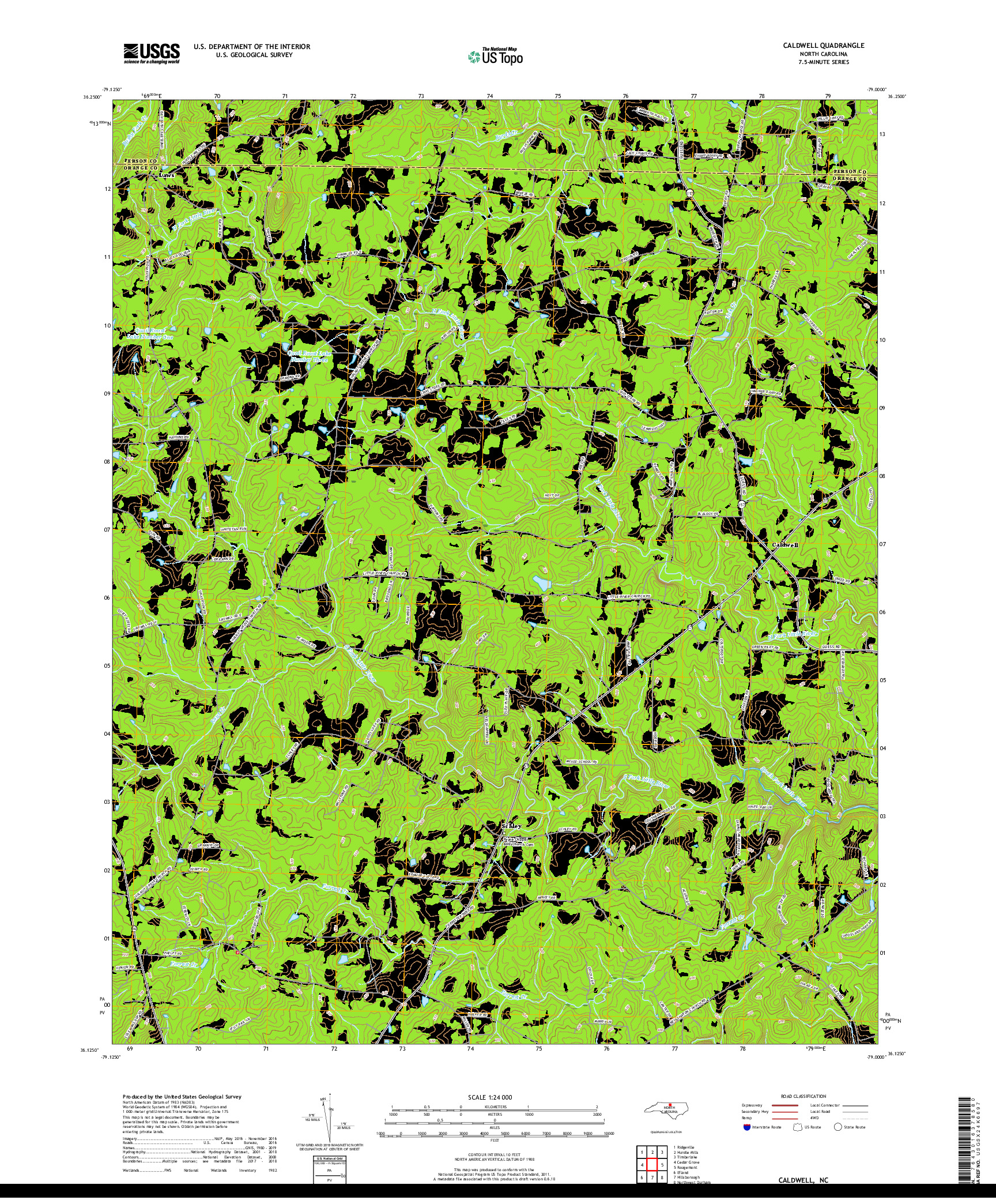 USGS US TOPO 7.5-MINUTE MAP FOR CALDWELL, NC 2019