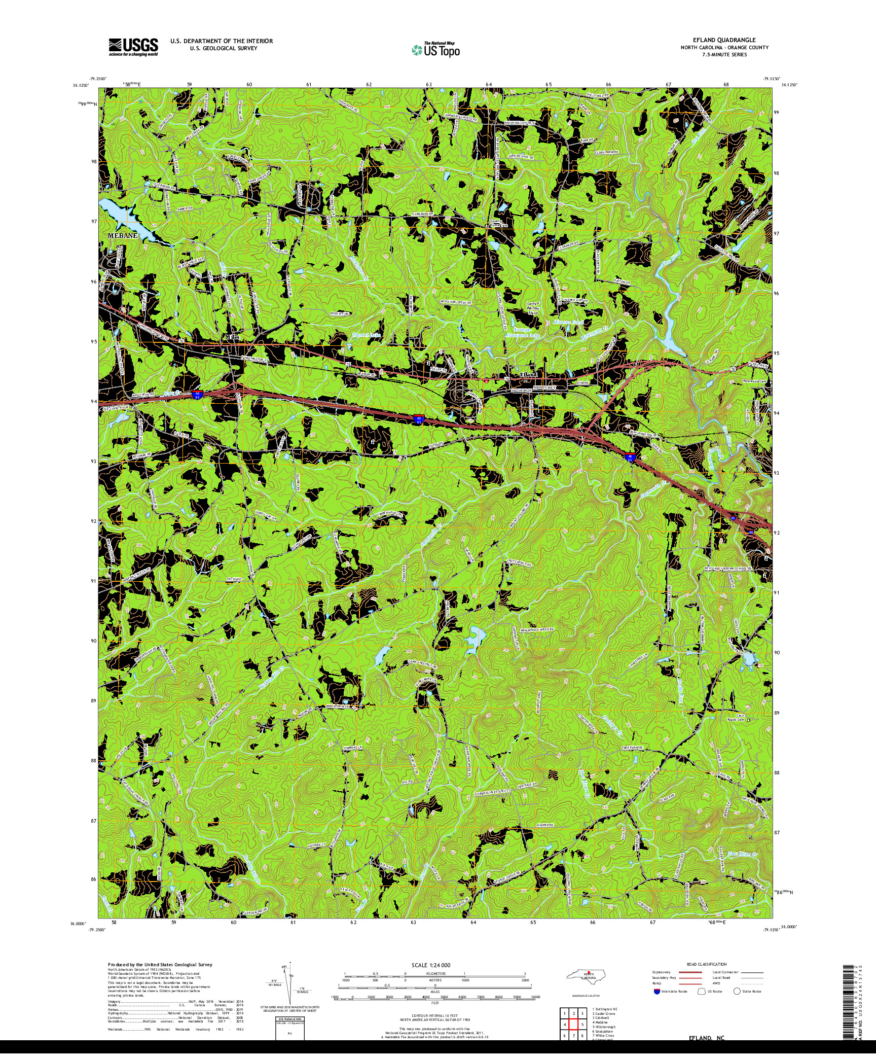 USGS US TOPO 7.5-MINUTE MAP FOR EFLAND, NC 2019