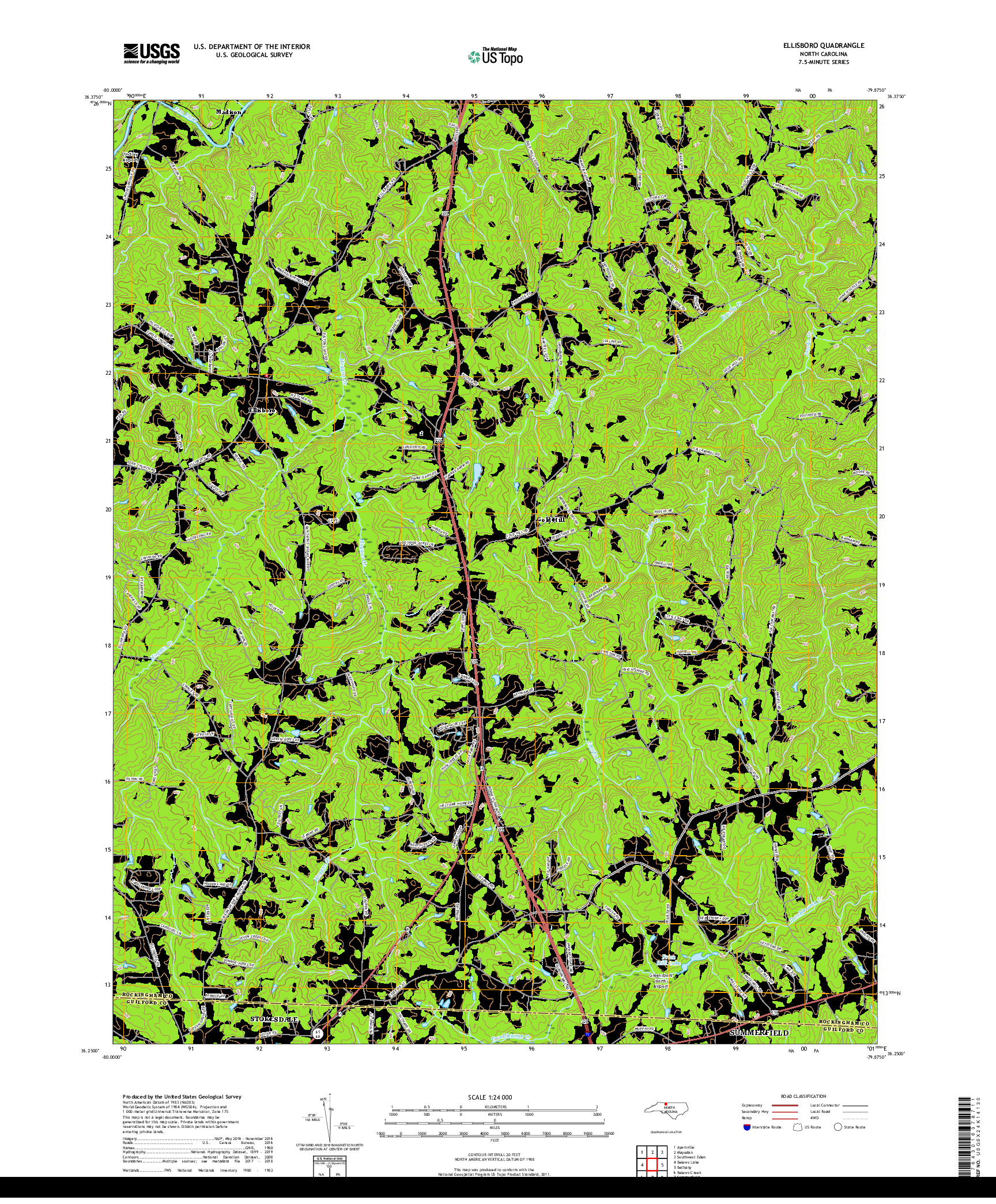 USGS US TOPO 7.5-MINUTE MAP FOR ELLISBORO, NC 2019